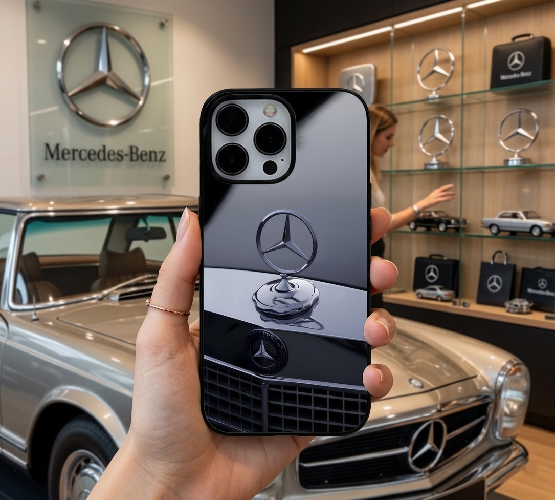 Vintage Mercedes Hood Ornament | Premium Glass iPhone & Samsung Mobile Cover Cas