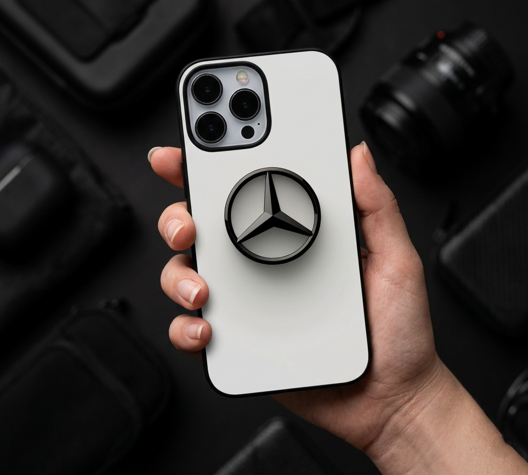 Minimalist White Mercedes Emblem Case