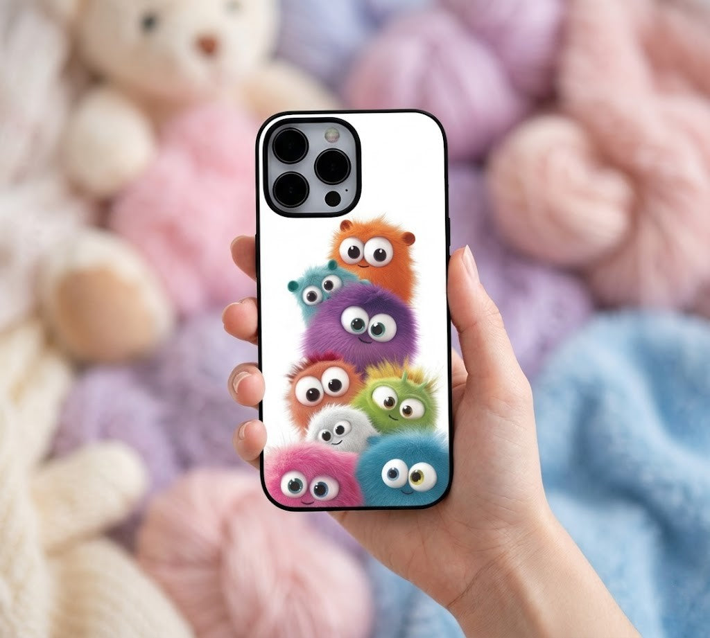 Cute Fluffy Monsters | Premium Glass iPhone & Samsung Mobile Cover Case