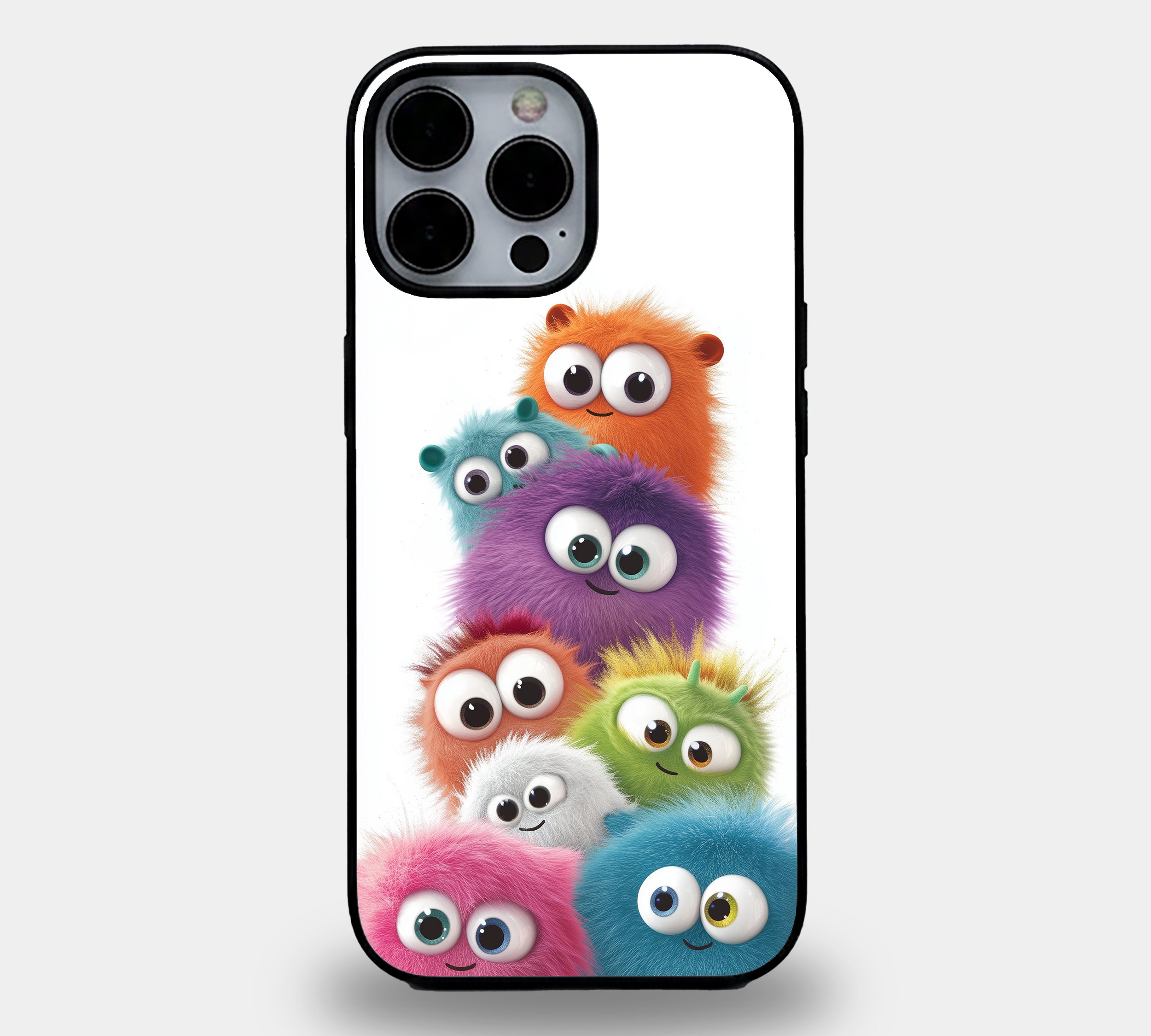 Cute Fluffy Monsters | Premium Glass iPhone & Samsung Mobile Cover Case
