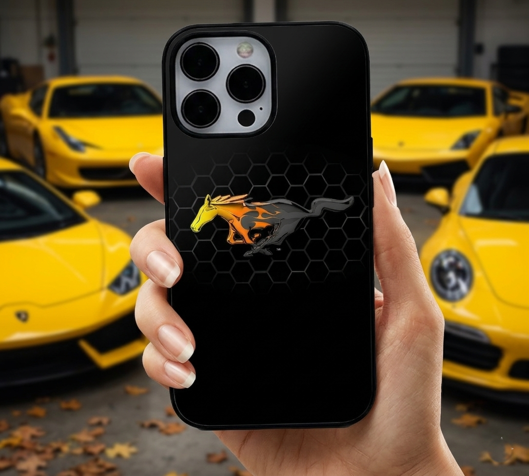Stylized Galloping Mustang Design | Premium Glass iPhone & Samsung Mobile Cover Case