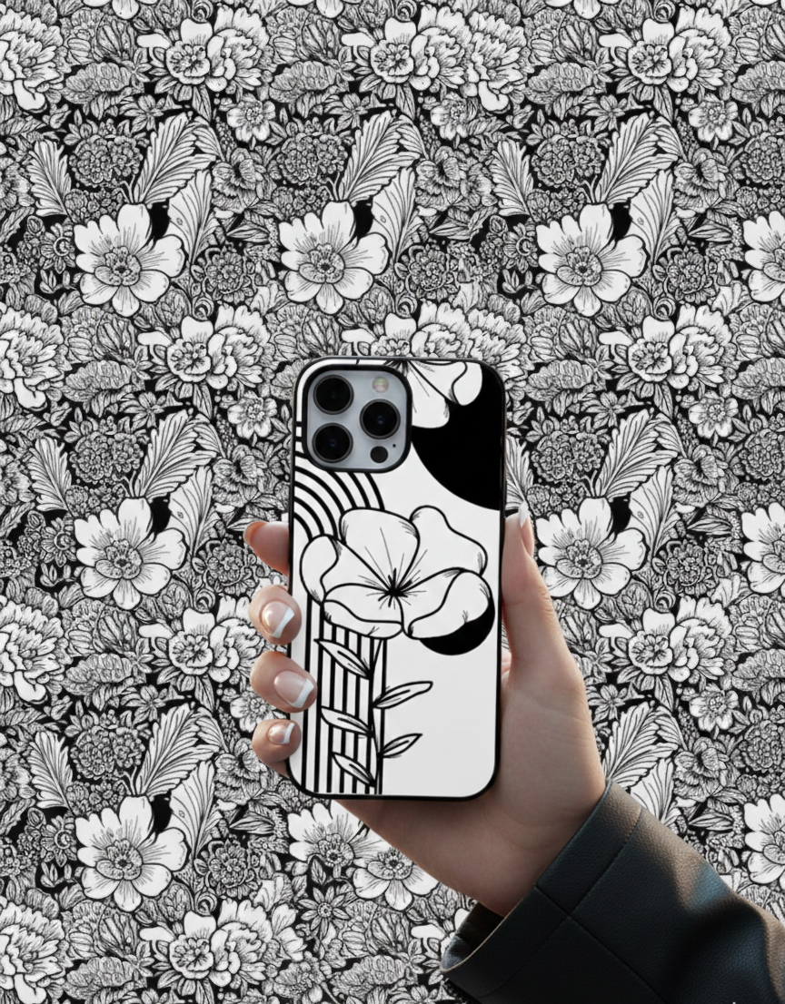 Abstract Botanical Line Art | Premium Glass iPhone Mobile Cover Case