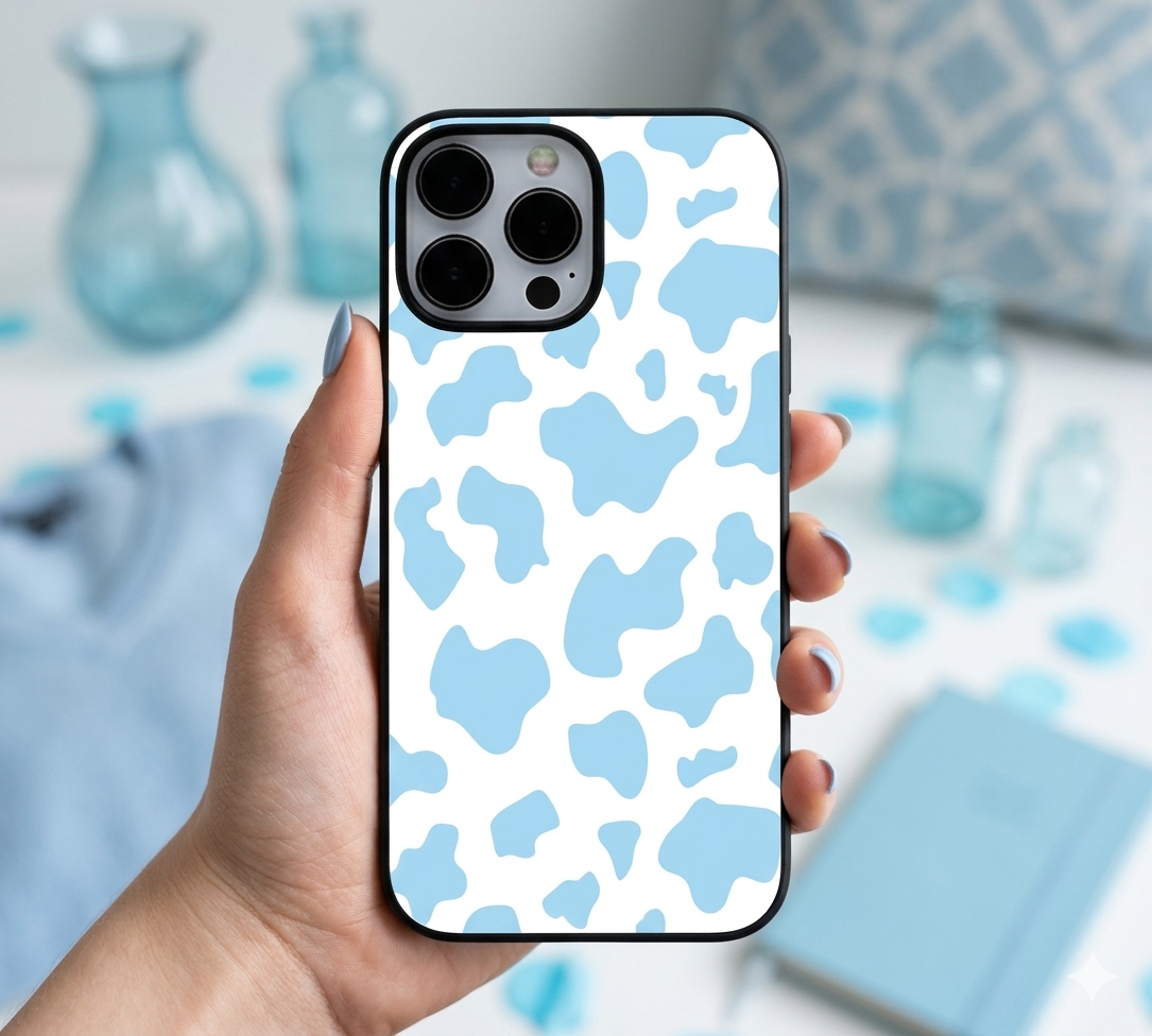 Blue Cow Print | Premium Glass iPhone & Samsung Mobile Cover Case