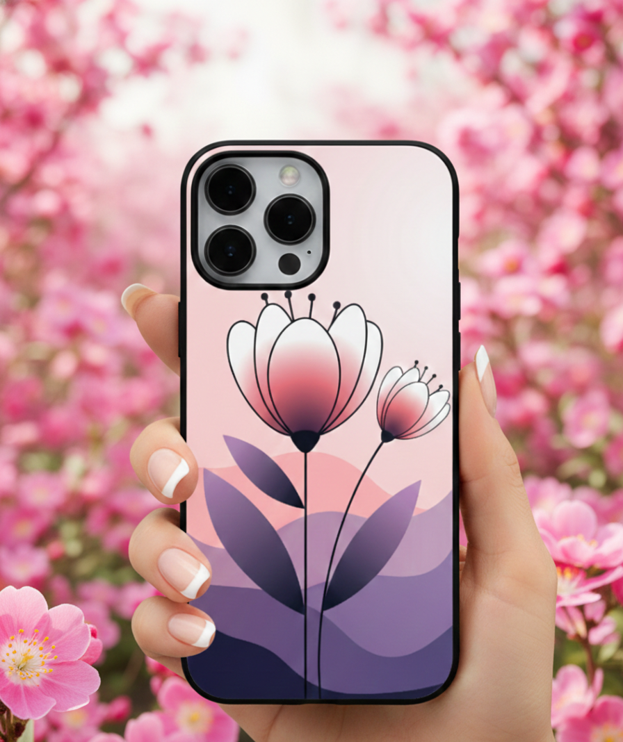 Minimalist Sunset Tulip | Premium Glass iPhone Mobile Cover Case