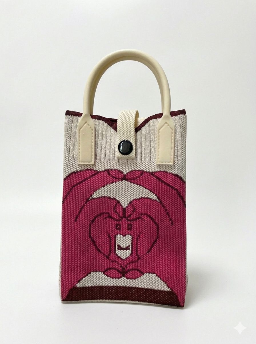 Trendy Crossbody Mobile Sling Bag with Strap & Silicone Handle | Pink Heart Fingers