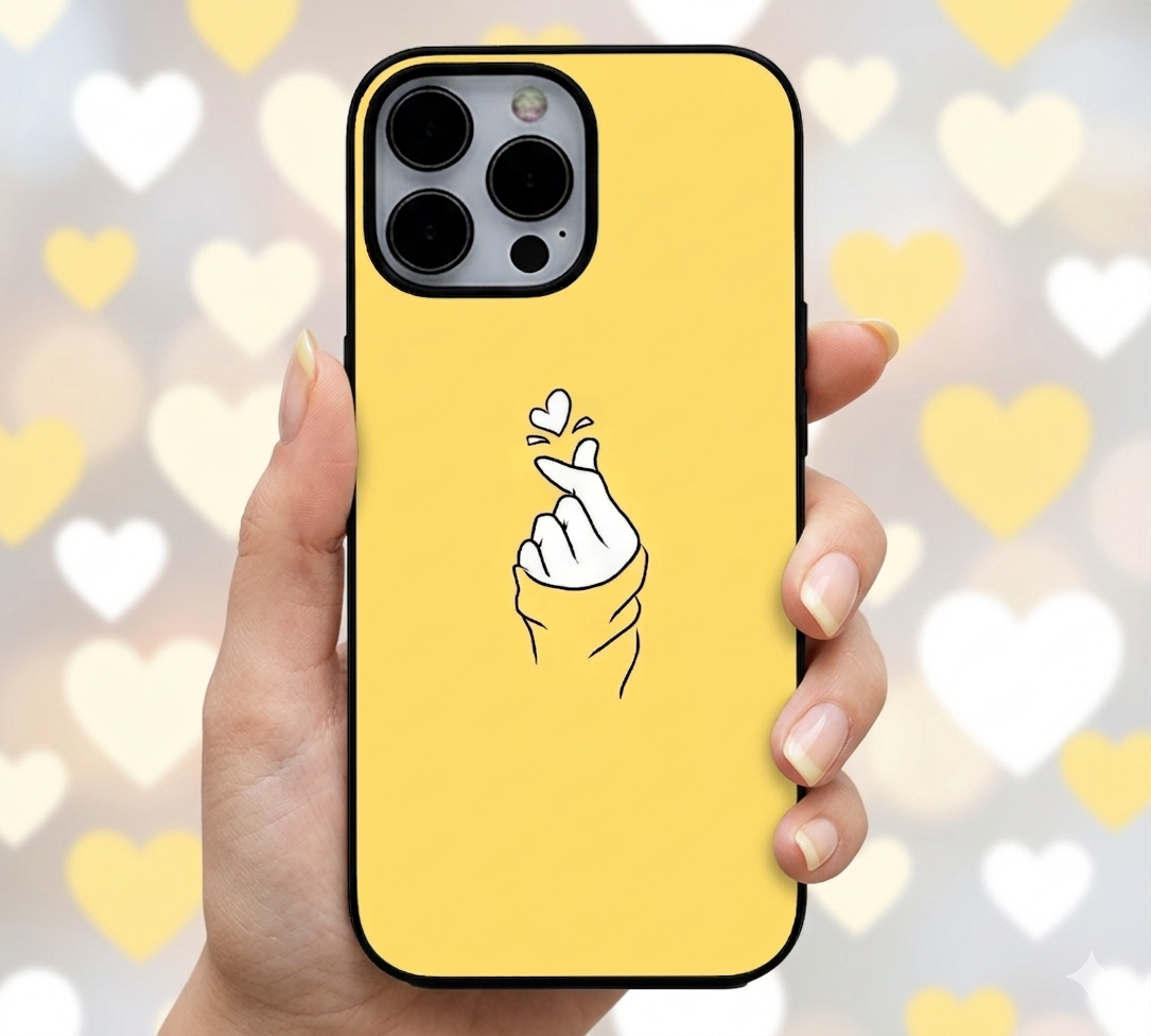 Yellow K-Heart Finger Heart | Premium Glass iPhone & Samsung Mobile Cover Case