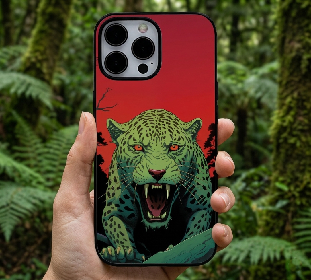 Wild Fury Green Leopard | Premium Glass iPhone & Samsung Mobile Cover Case