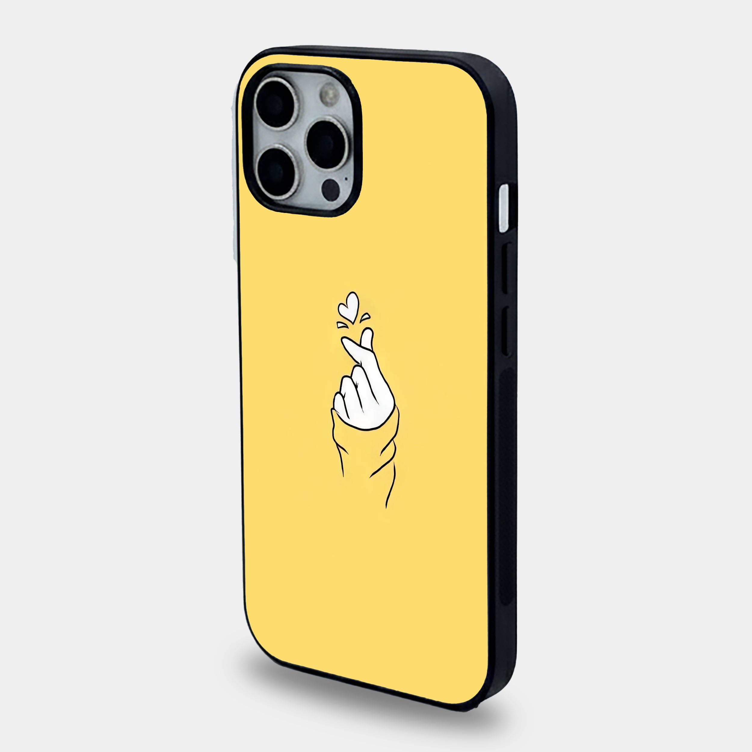Yellow K-Heart Finger Heart | Premium Glass iPhone & Samsung Mobile Cover Case