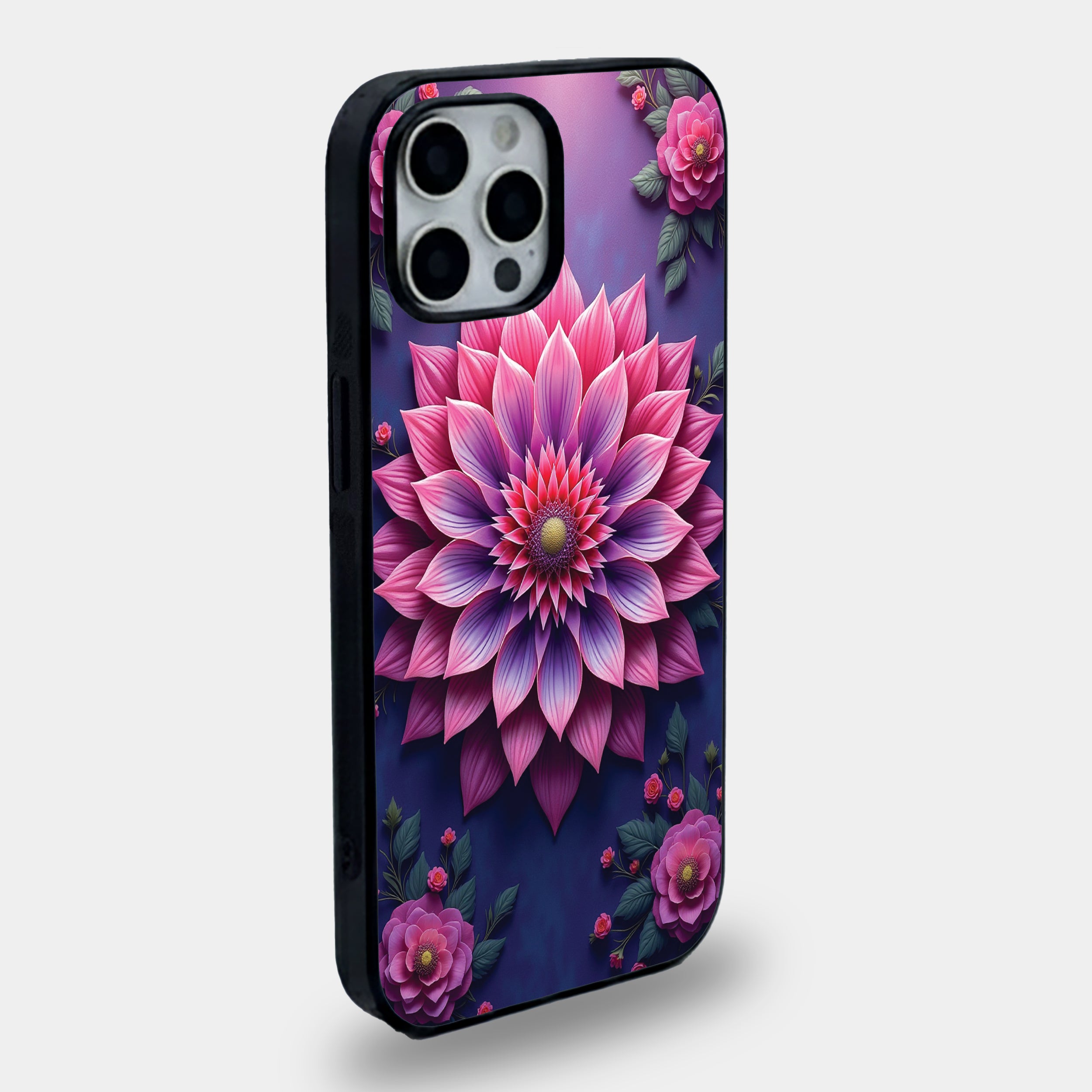 Radiant Pink & Violet Dahlia Floral Mandala| Premium Glass iPhone Mobile Cover Case