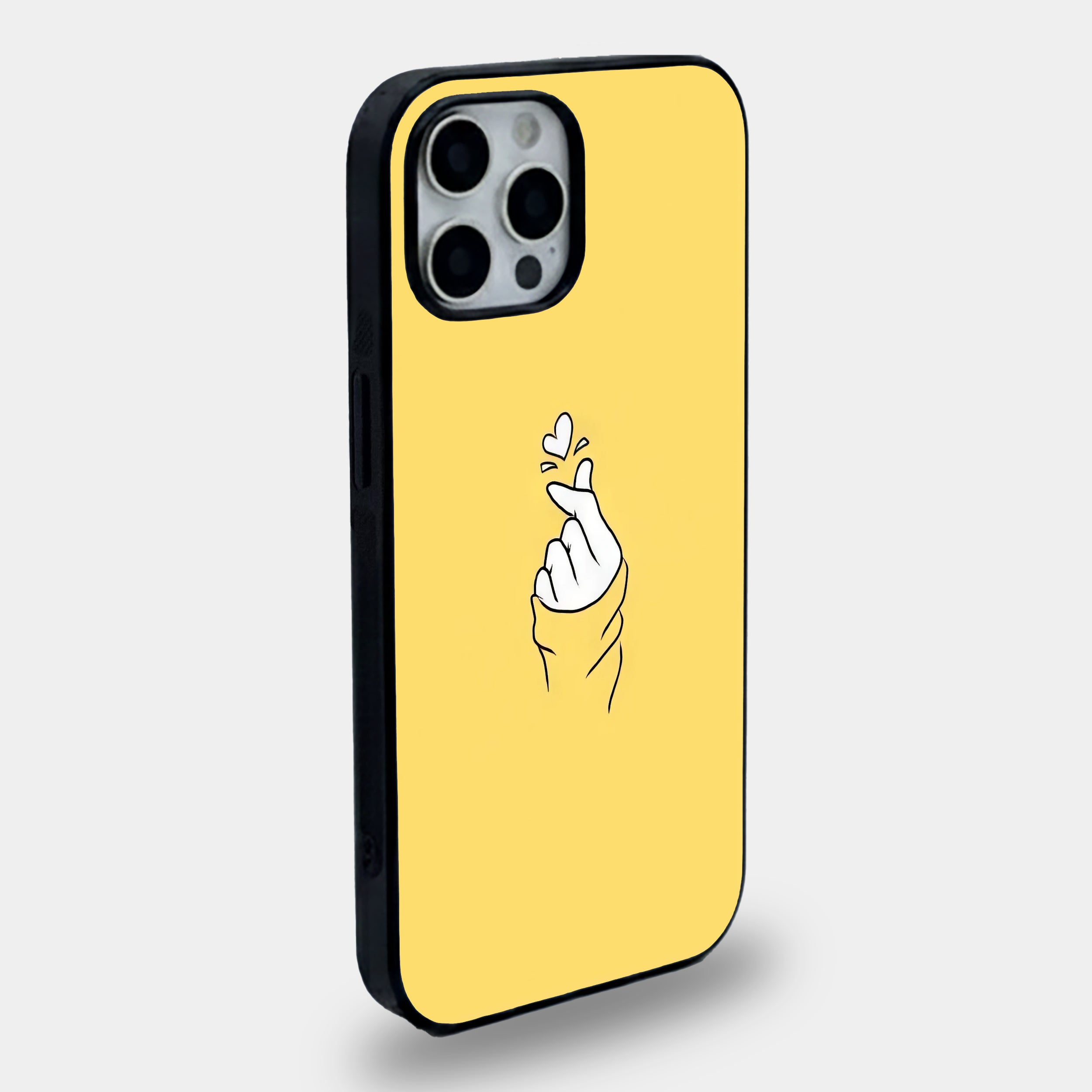 Yellow K-Heart Finger Heart | Premium Glass iPhone & Samsung Mobile Cover Case