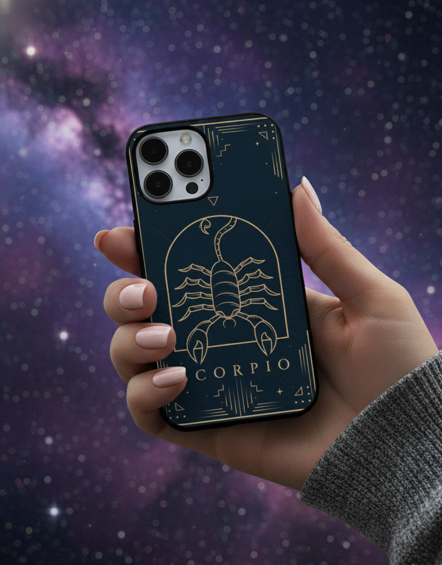 Scorpio Zodiac Celestial Gold & Navy Edition | Premium Glass iPhone Mobile Cover Case