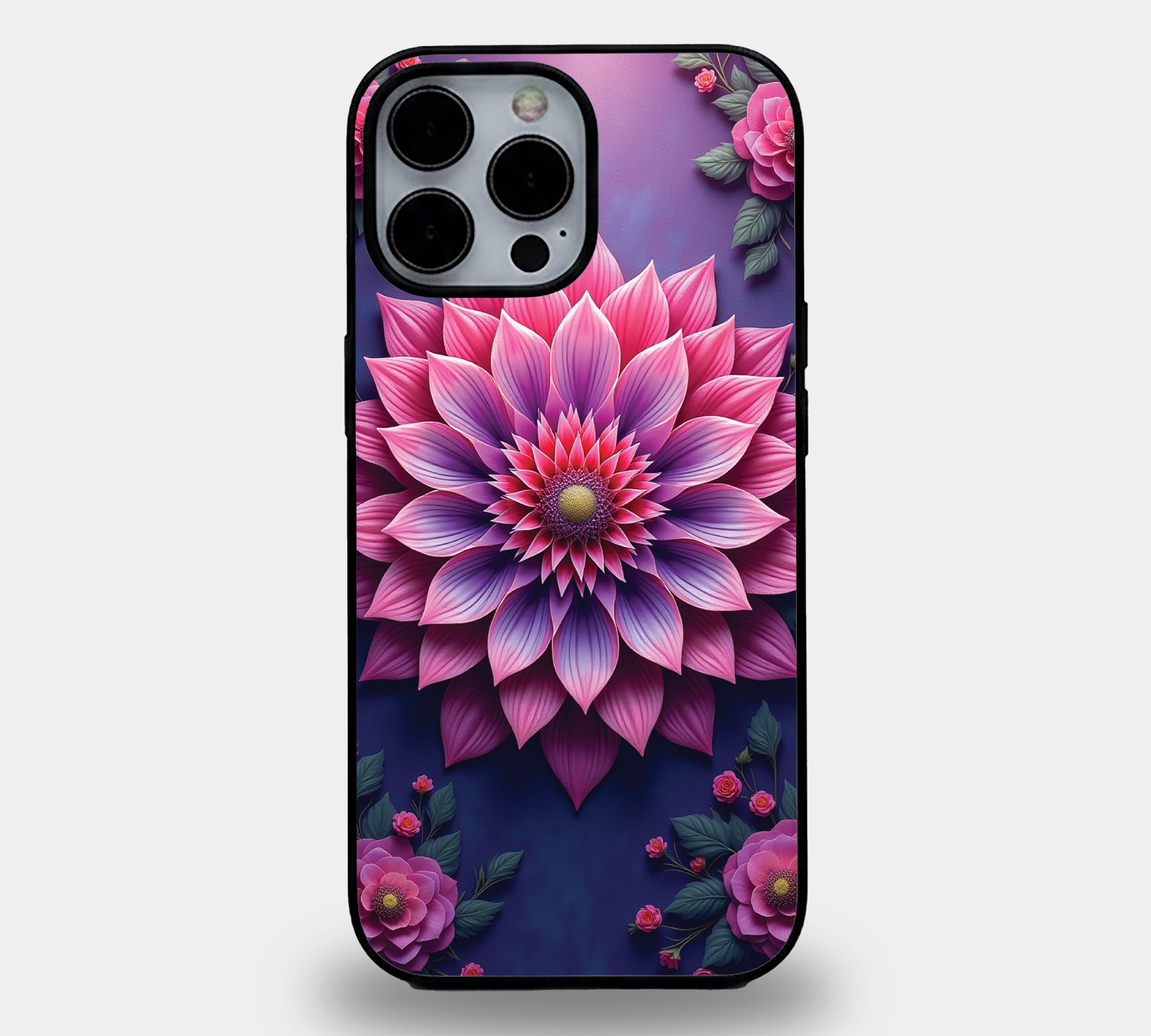 Radiant Pink & Violet Dahlia Floral Mandala| Premium Glass iPhone Mobile Cover Case