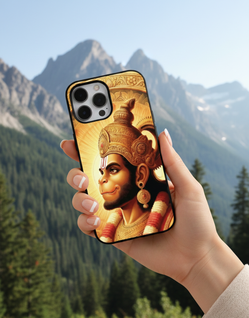 Lord Hanuman Golden Glow | Premium Glass iPhone Mobile Cover Case