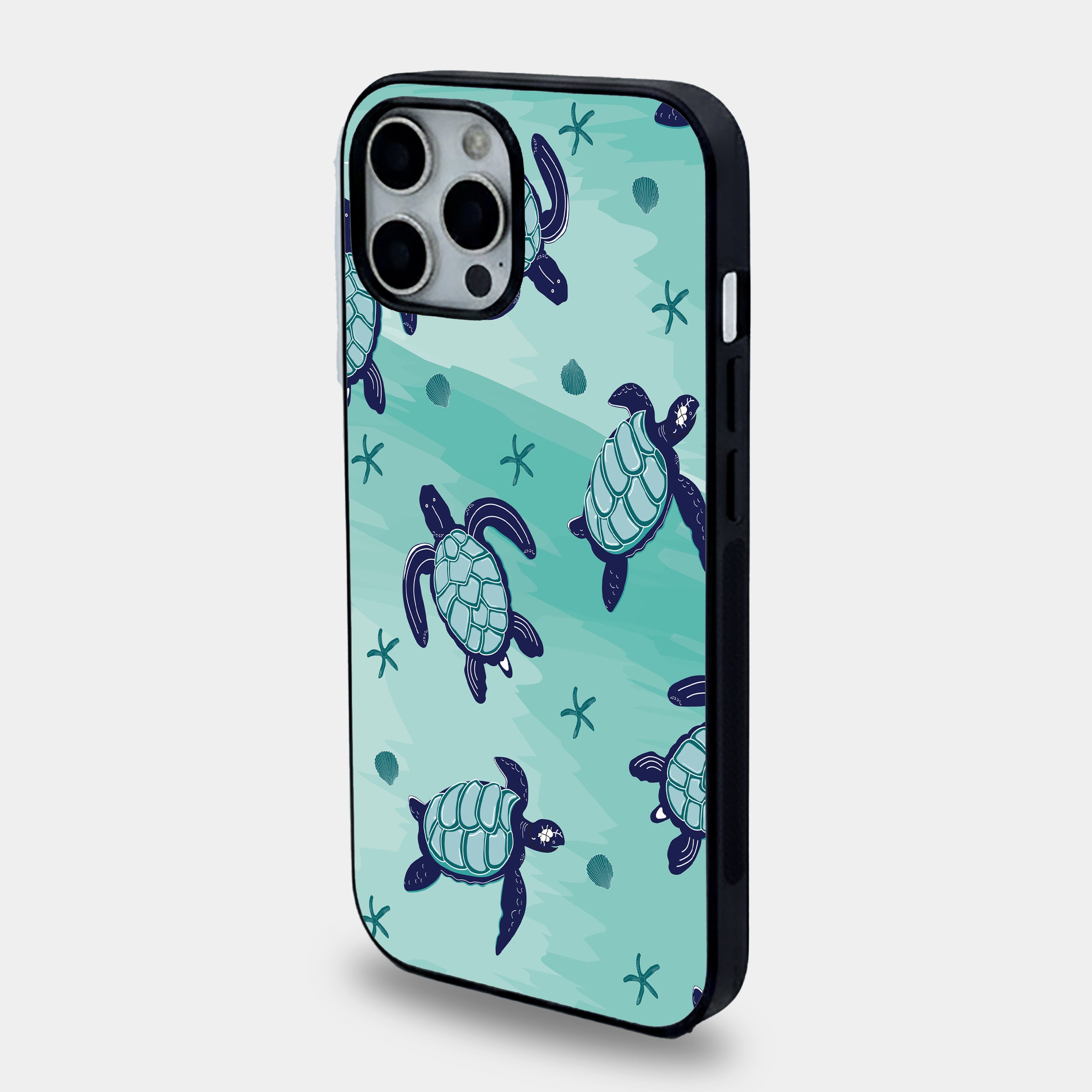 Sea Turtle & Starfish Pattern | Premium Glass iPhone Mobile Cover Case