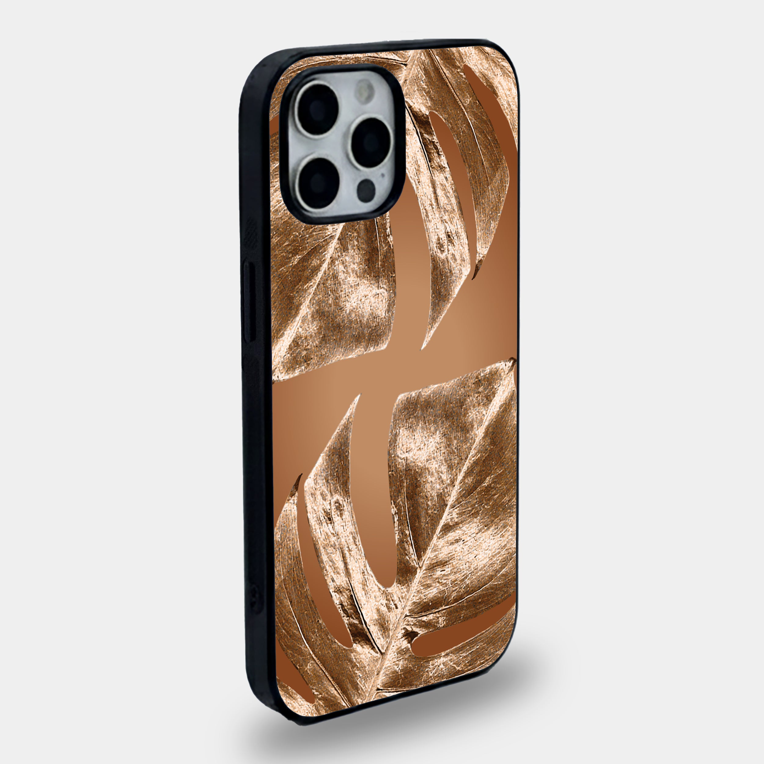 Monstera Leaf Metallic Bronze Gold & Terracotta Tropical | Premium Glass iPhone Mobile Cover Case