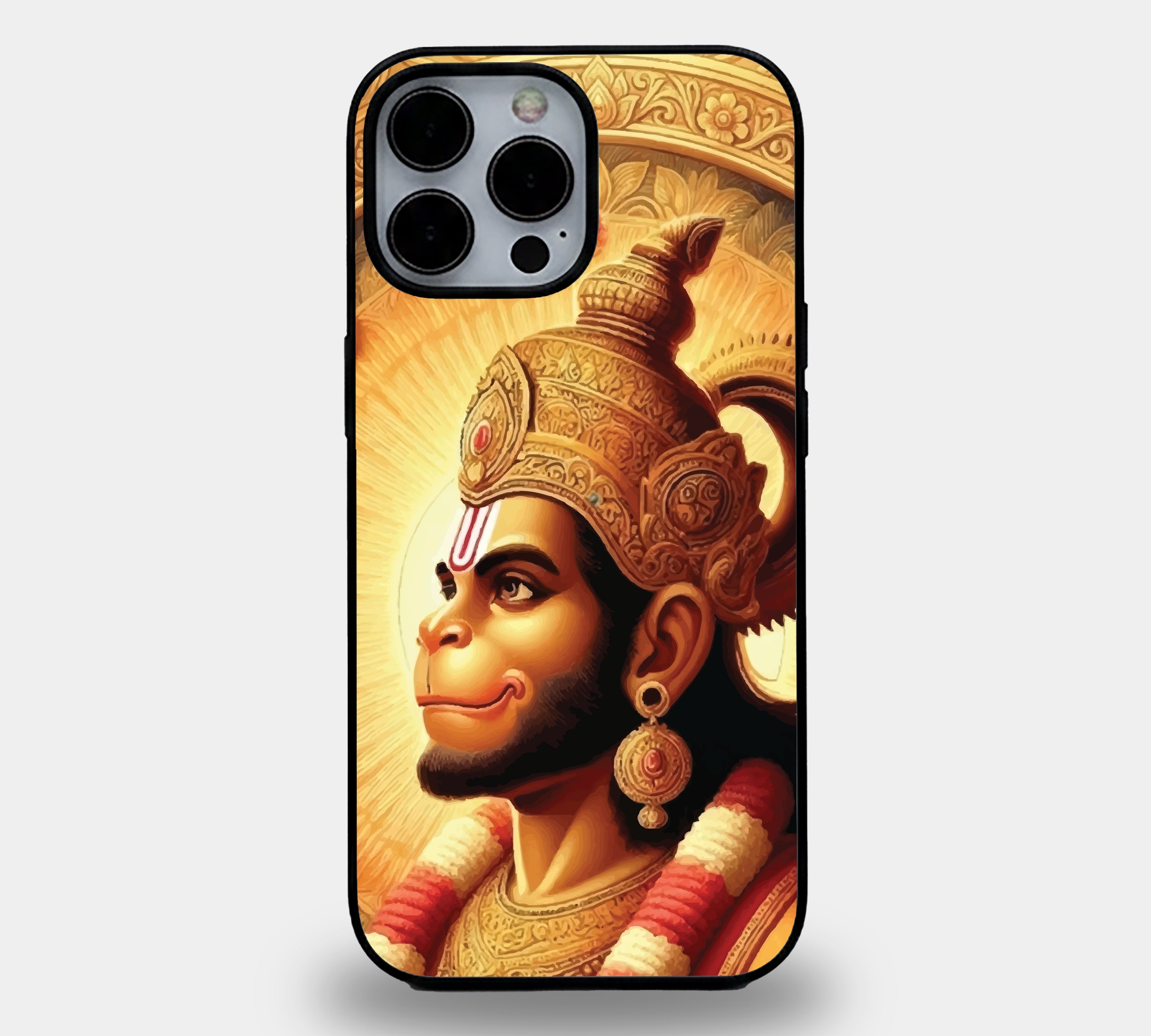 Lord Hanuman Golden Glow | Premium Glass iPhone Mobile Cover Case