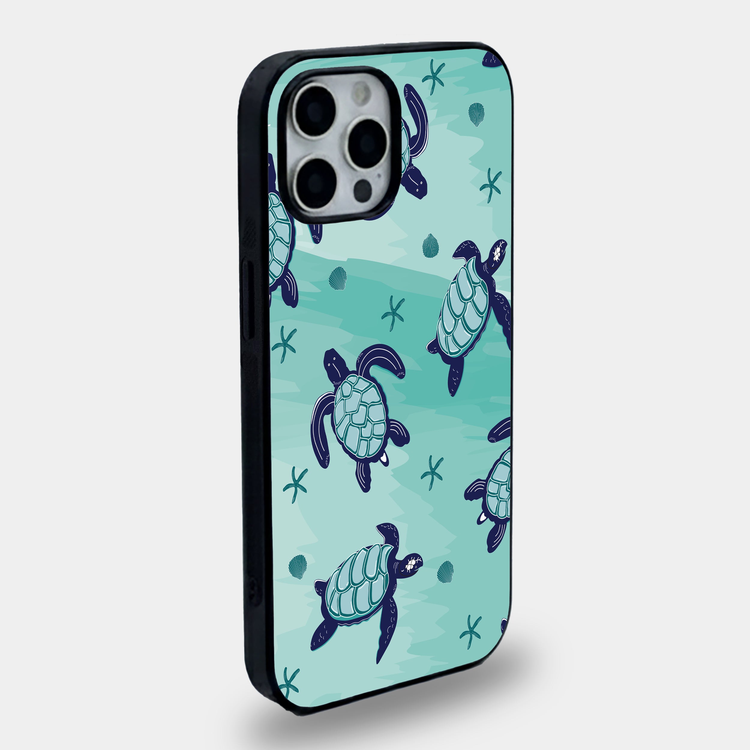 Sea Turtle & Starfish Pattern | Premium Glass iPhone Mobile Cover Case