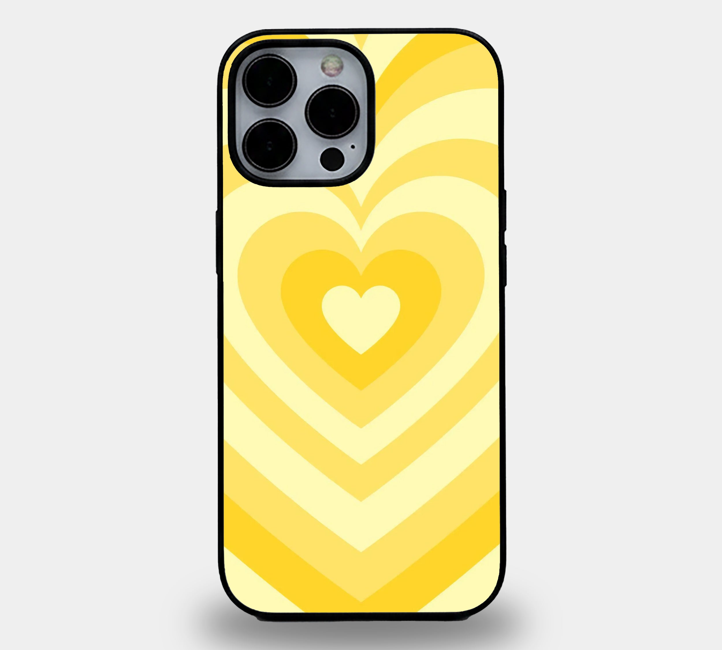 Sunshine Yellow Retro Heart Swirl | Premium Glass iPhone & Samsung Mobile Cover Case