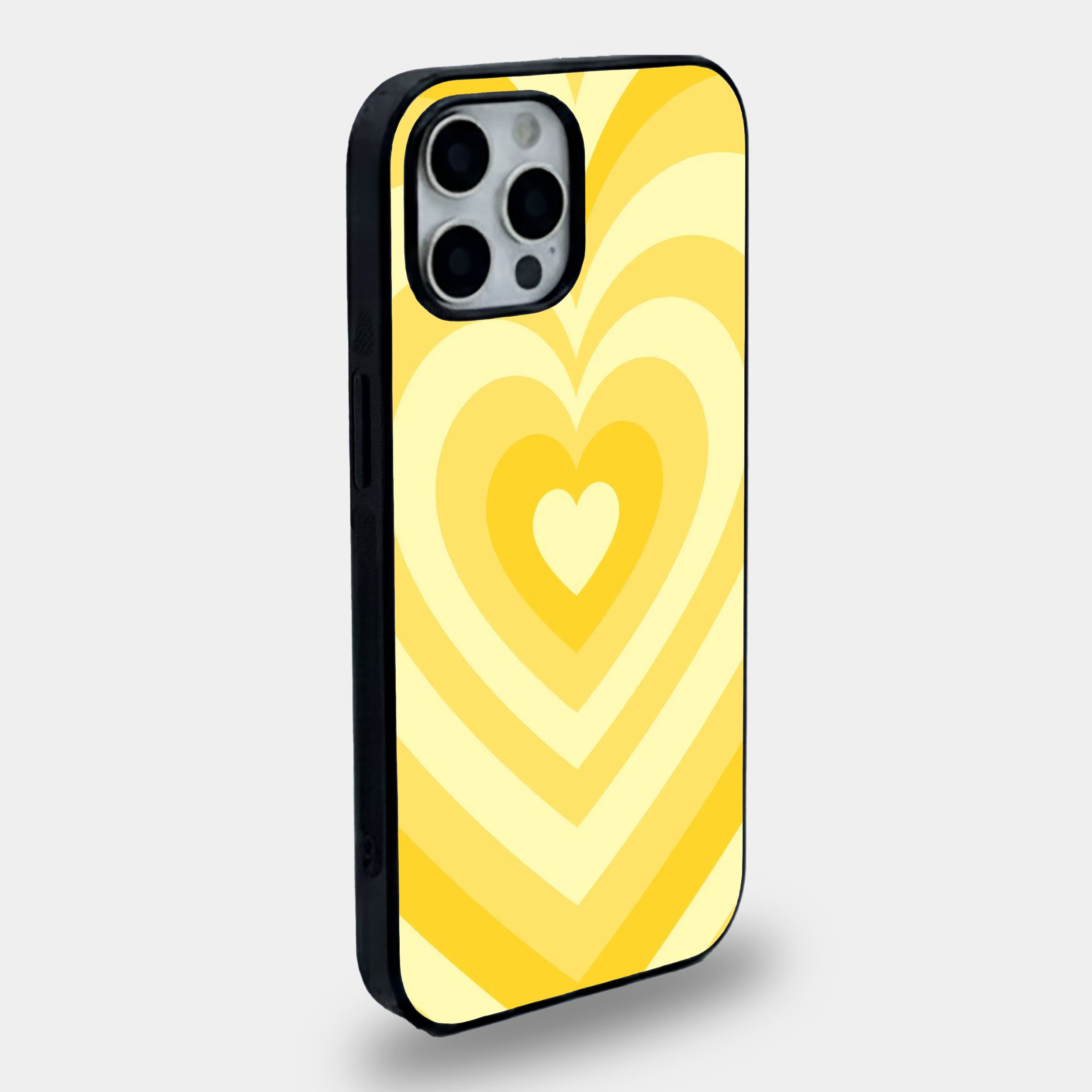 Sunshine Yellow Retro Heart Swirl | Premium Glass iPhone & Samsung Mobile Cover Case