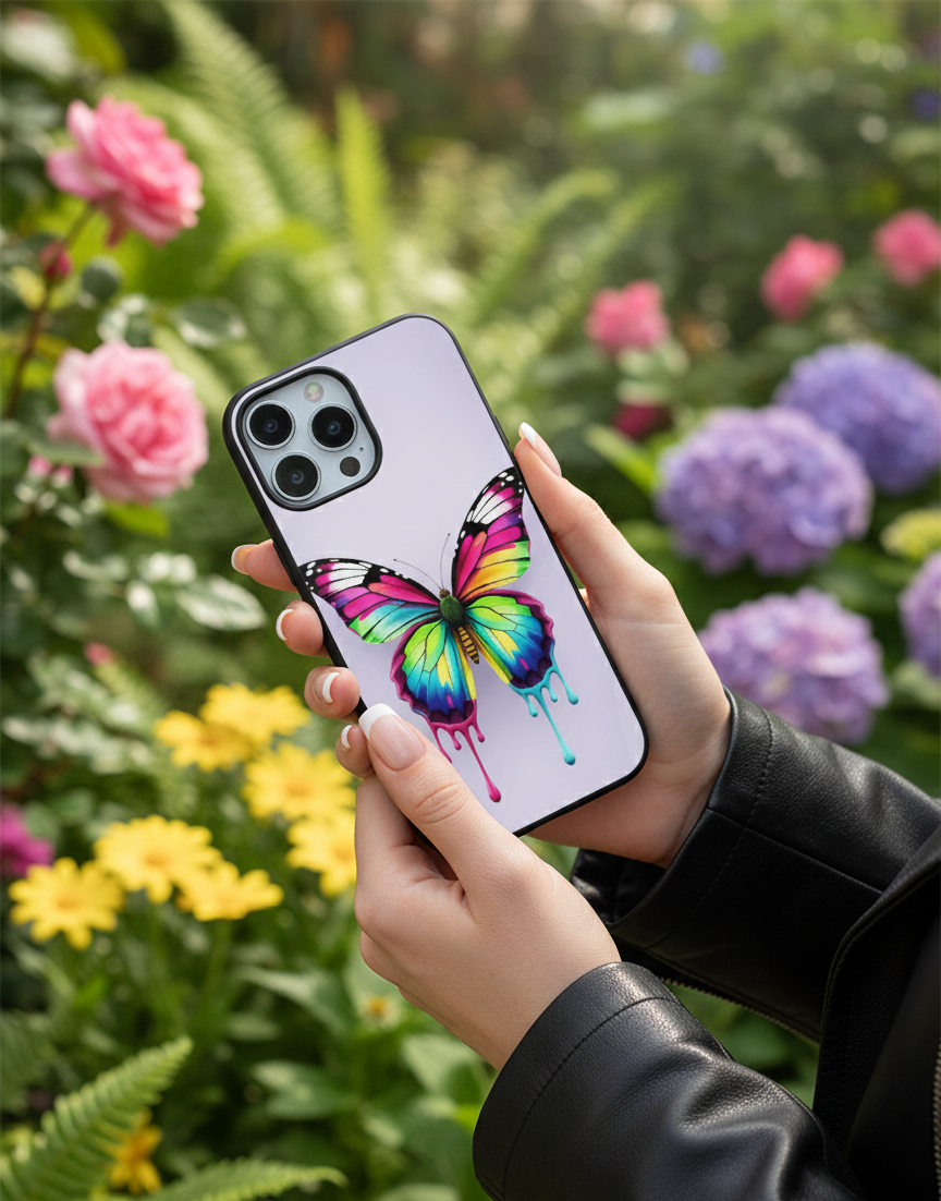 Chromafly Rainbow Drip Butterfly | Premium Glass iPhone Mobile Cover Case