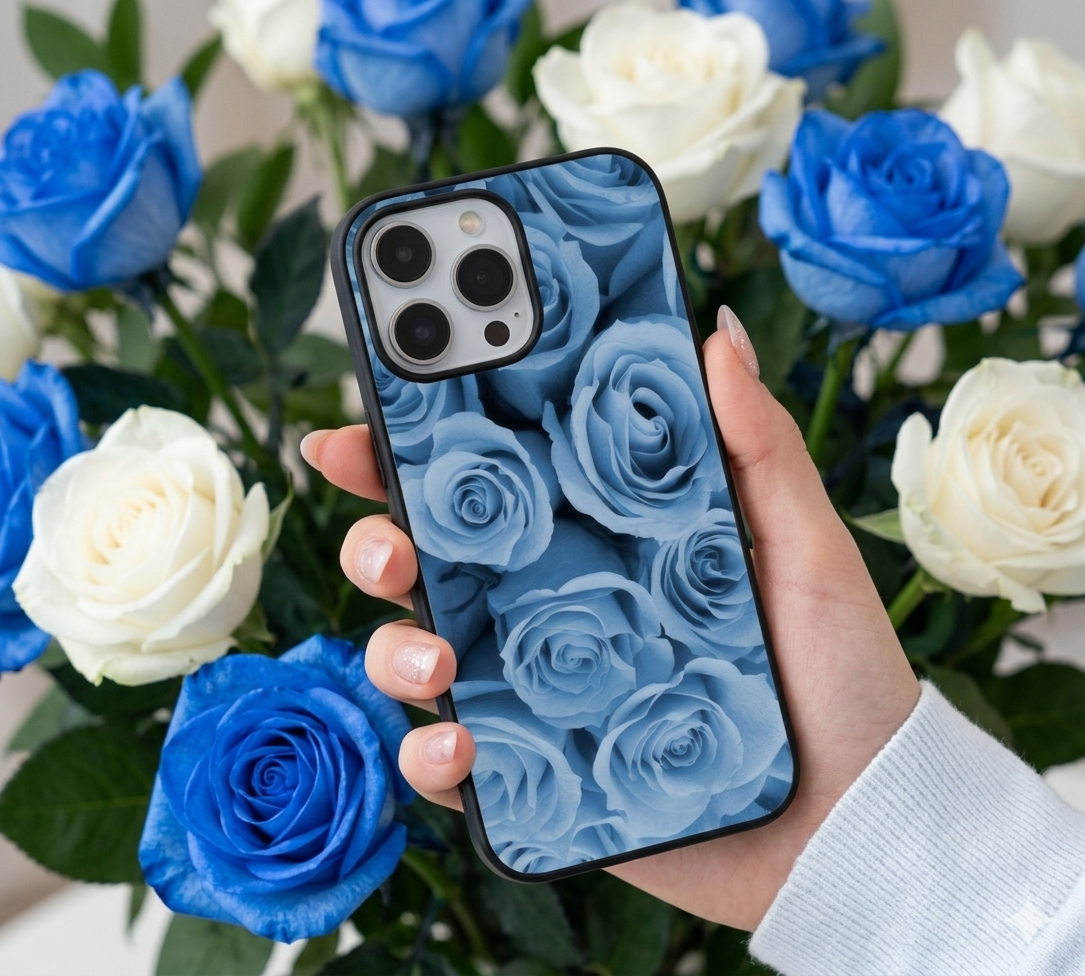 Blue Rose Floral | Premium Glass iPhone & Samsung Mobile Cover Case