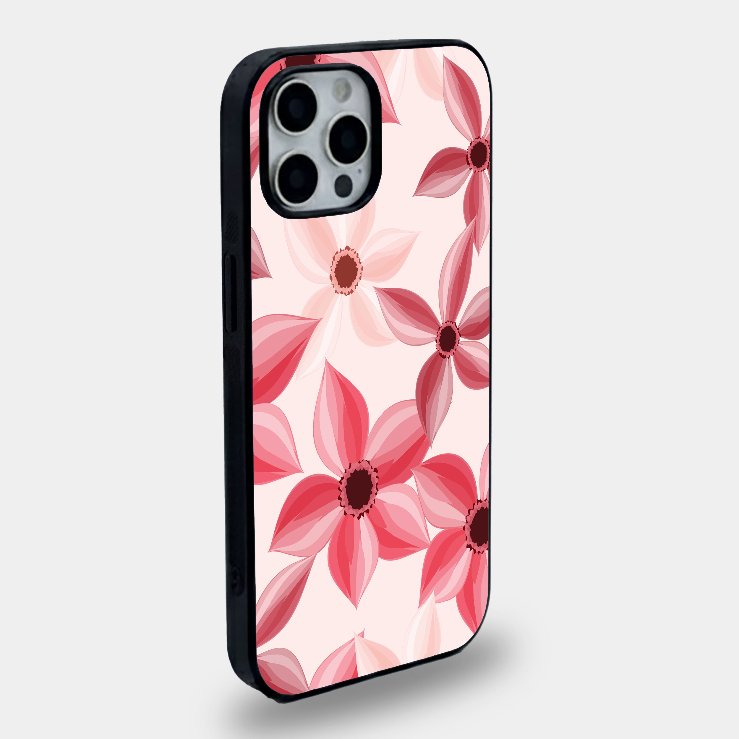 Elegant Pink Floral | Premium Glass iPhone Mobile Cover Case