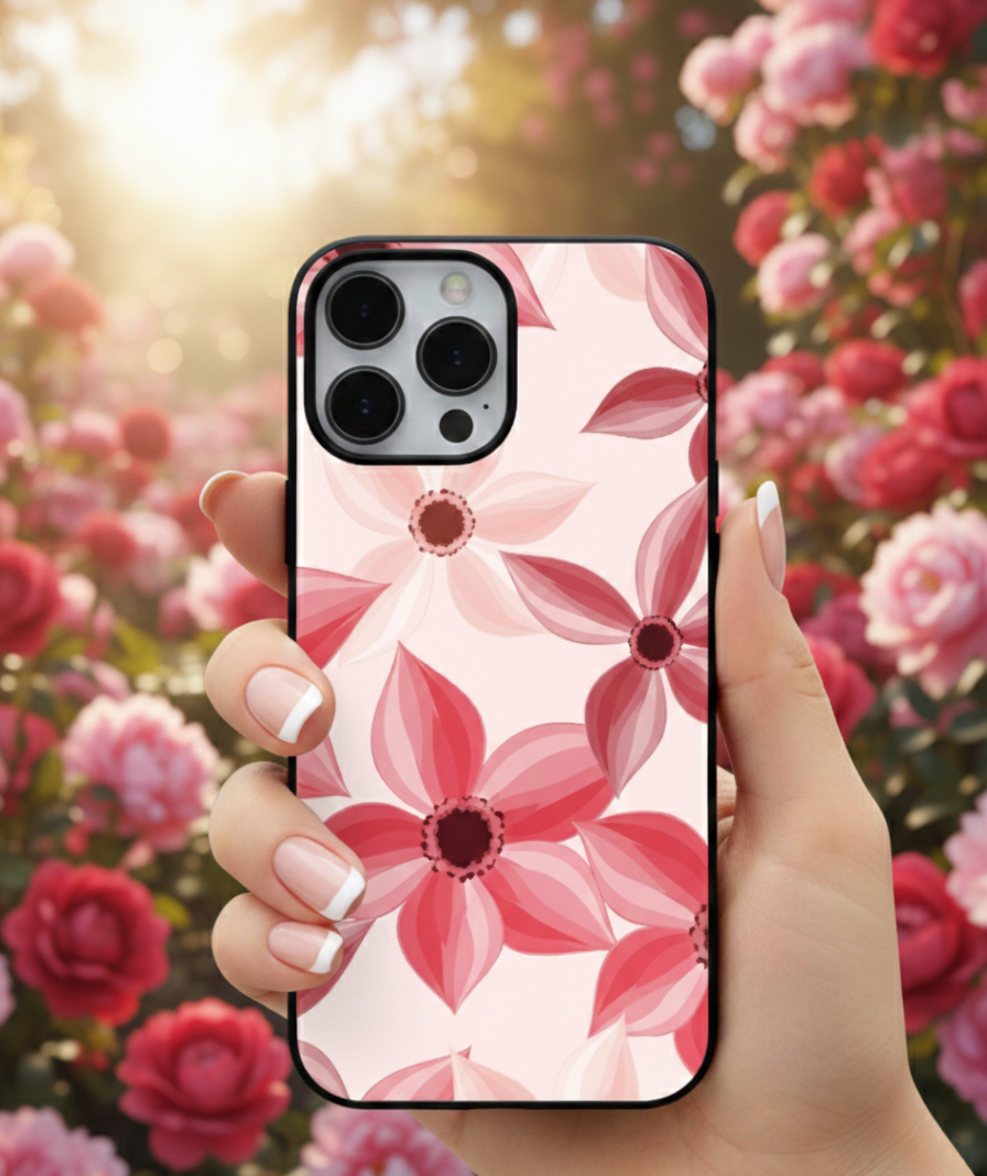 Elegant Pink Floral | Premium Glass iPhone Mobile Cover Case