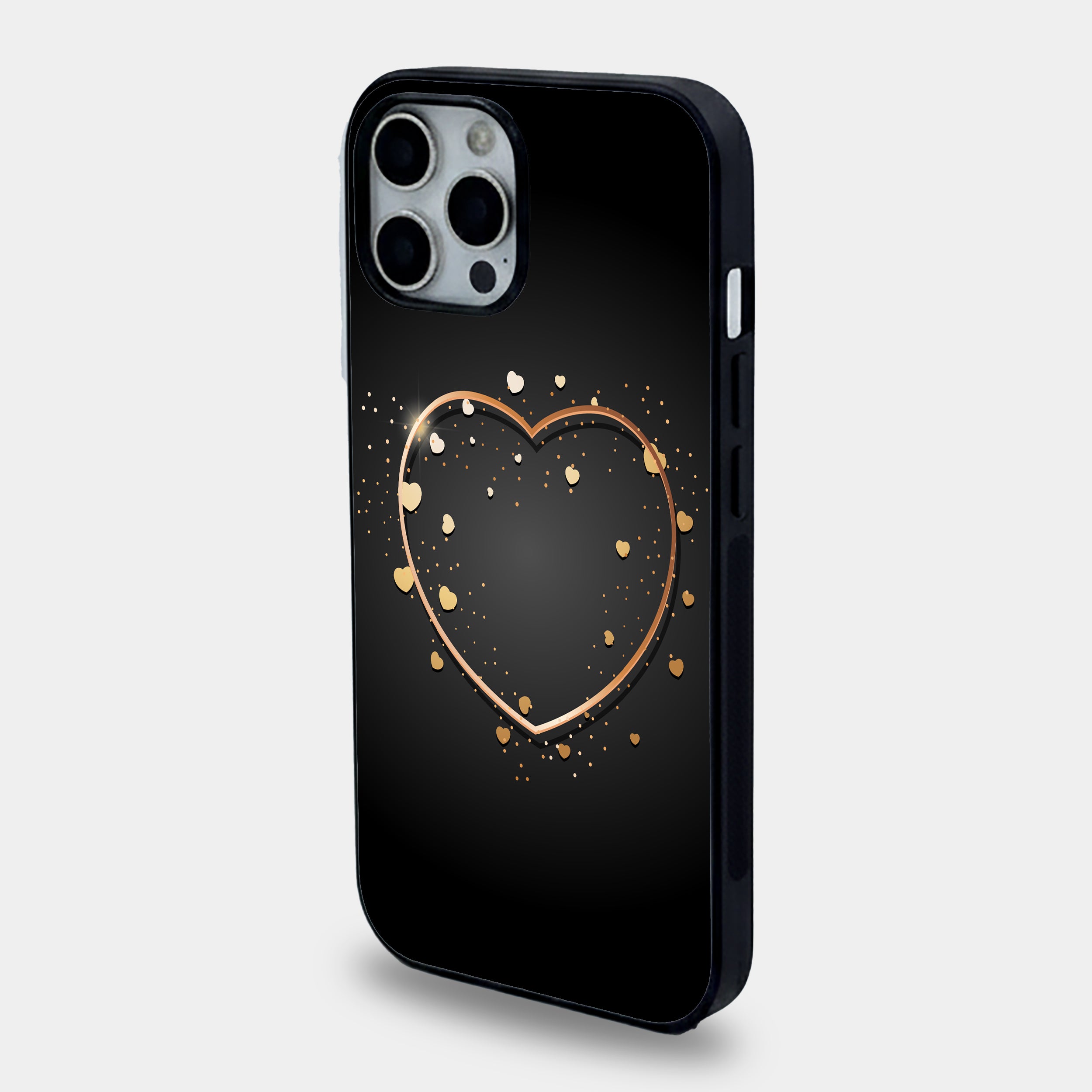 Black Gold Heart Sparkle | Premium Glass iPhone Mobile Cover Case
