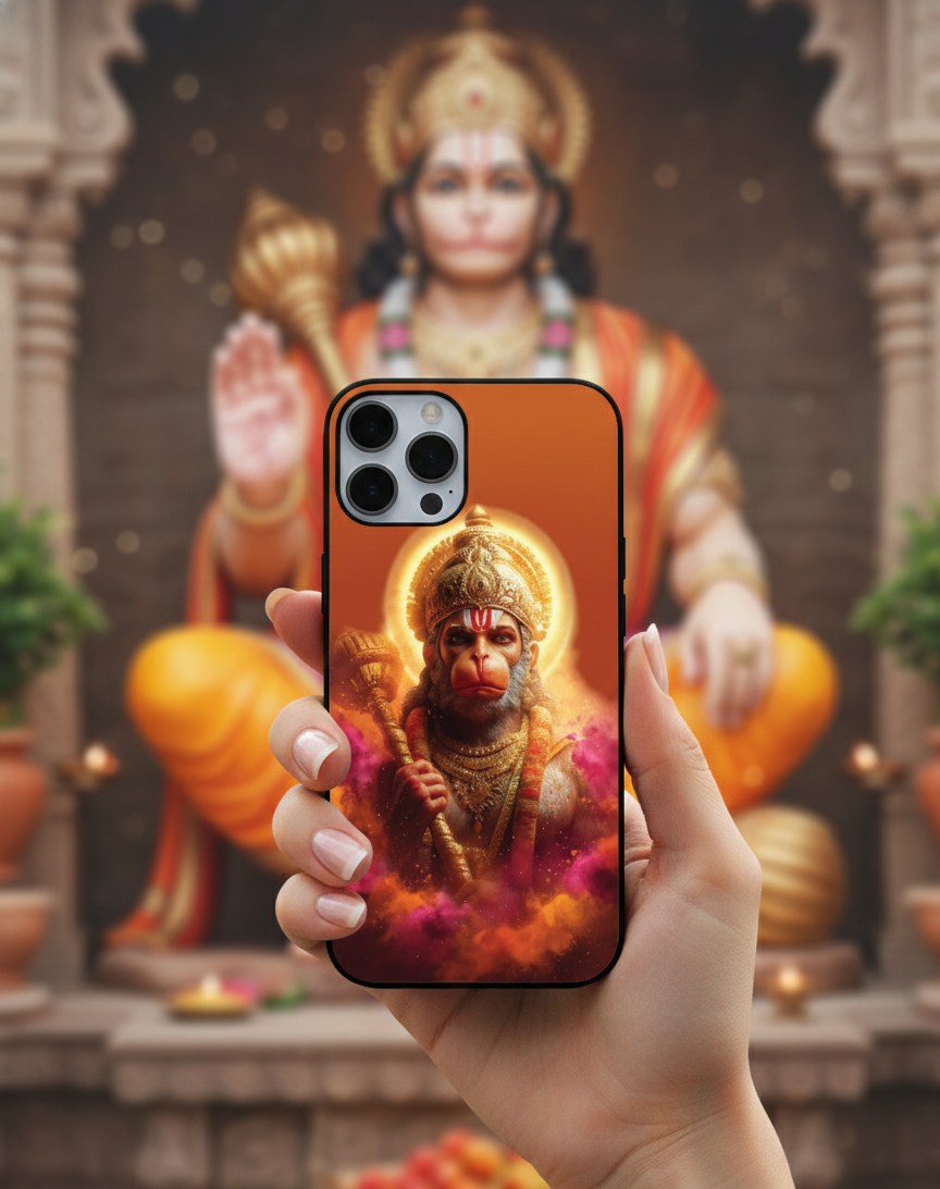 Lord Hanuman Gada Warrior | Premium Glass iPhone Mobile Cover Case