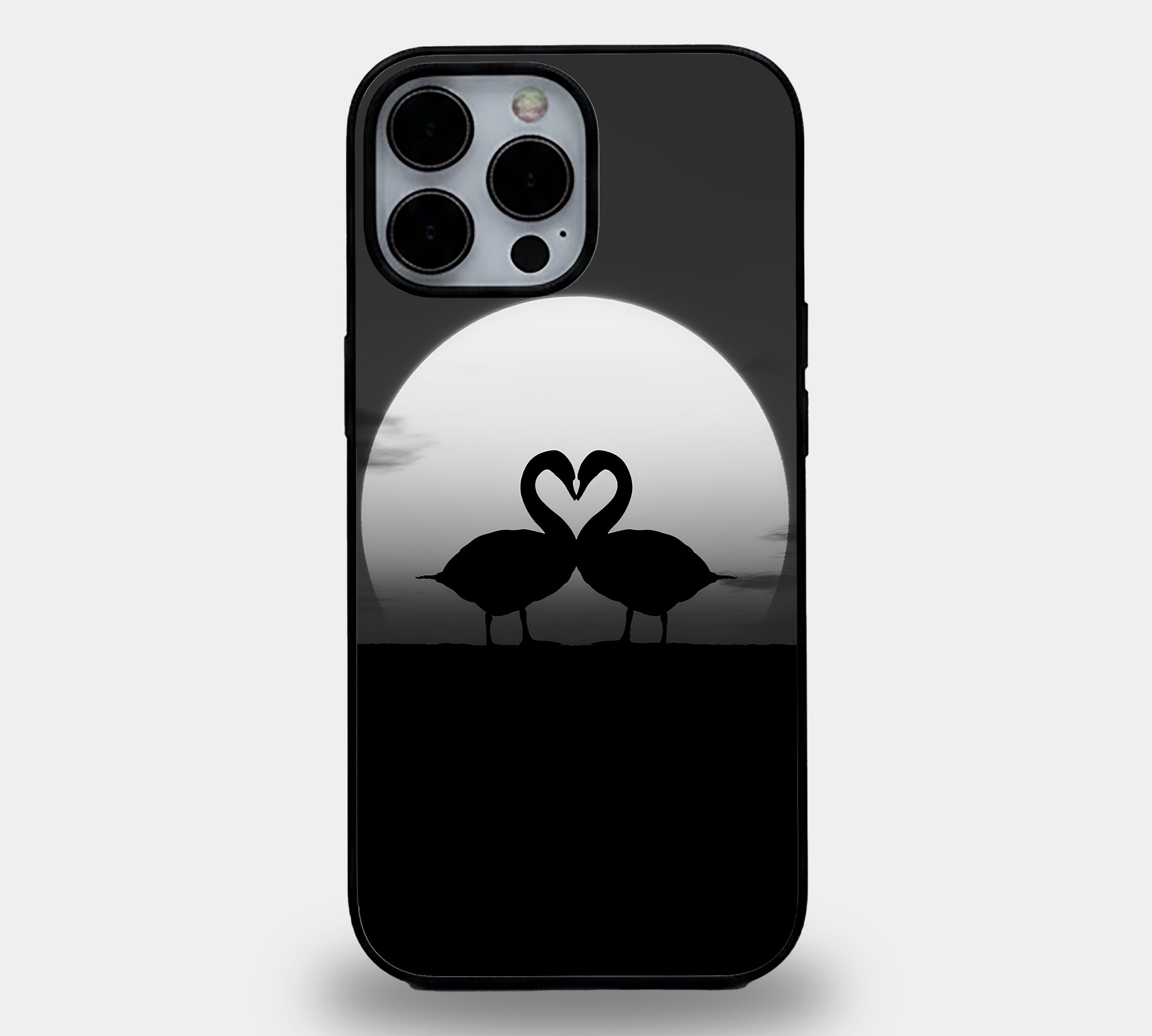 Full Moon Swan Silhouette Luxury | Premium Glass iPhone & Samsung Mobile Cover Case