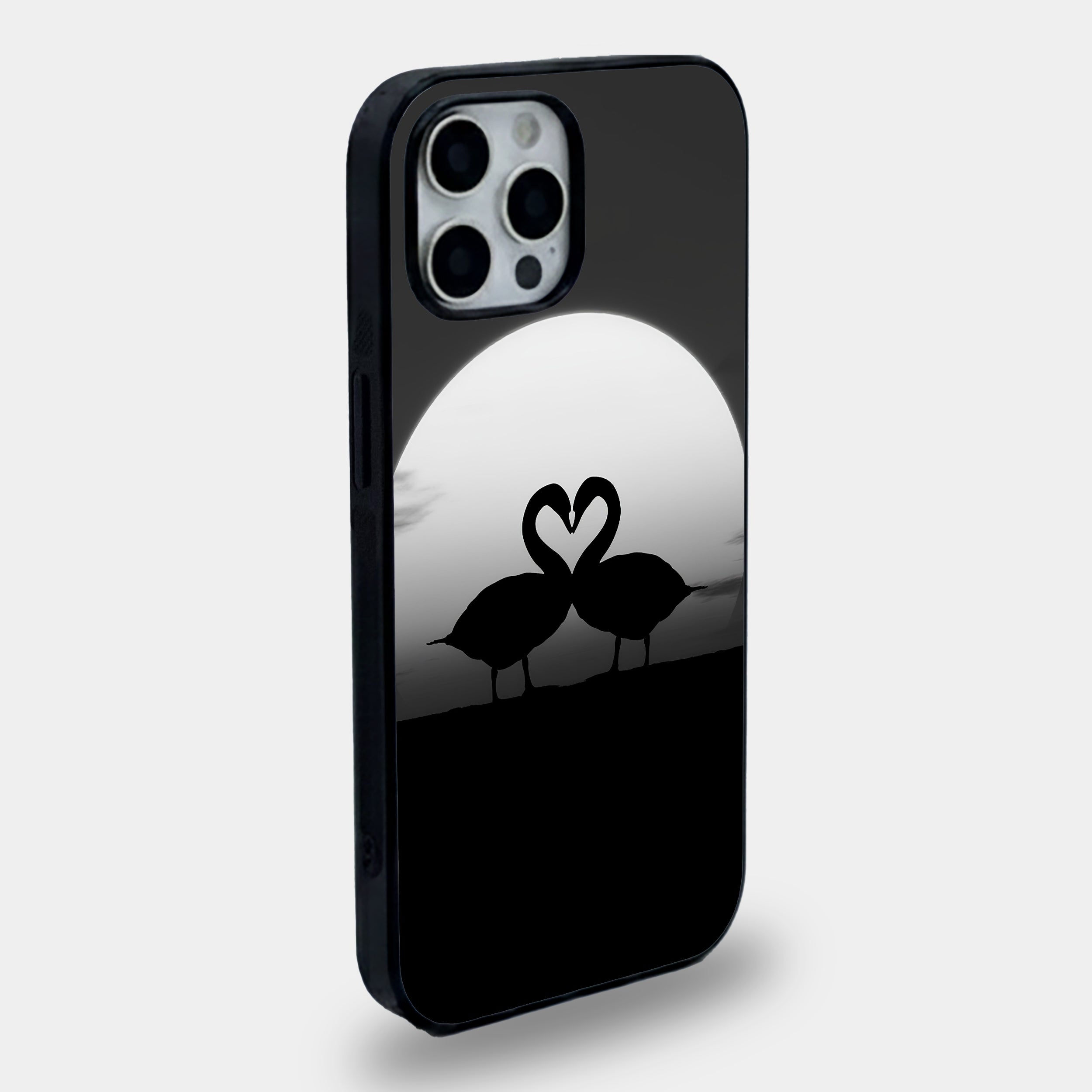 Full Moon Swan Silhouette Luxury | Premium Glass iPhone & Samsung Mobile Cover Case