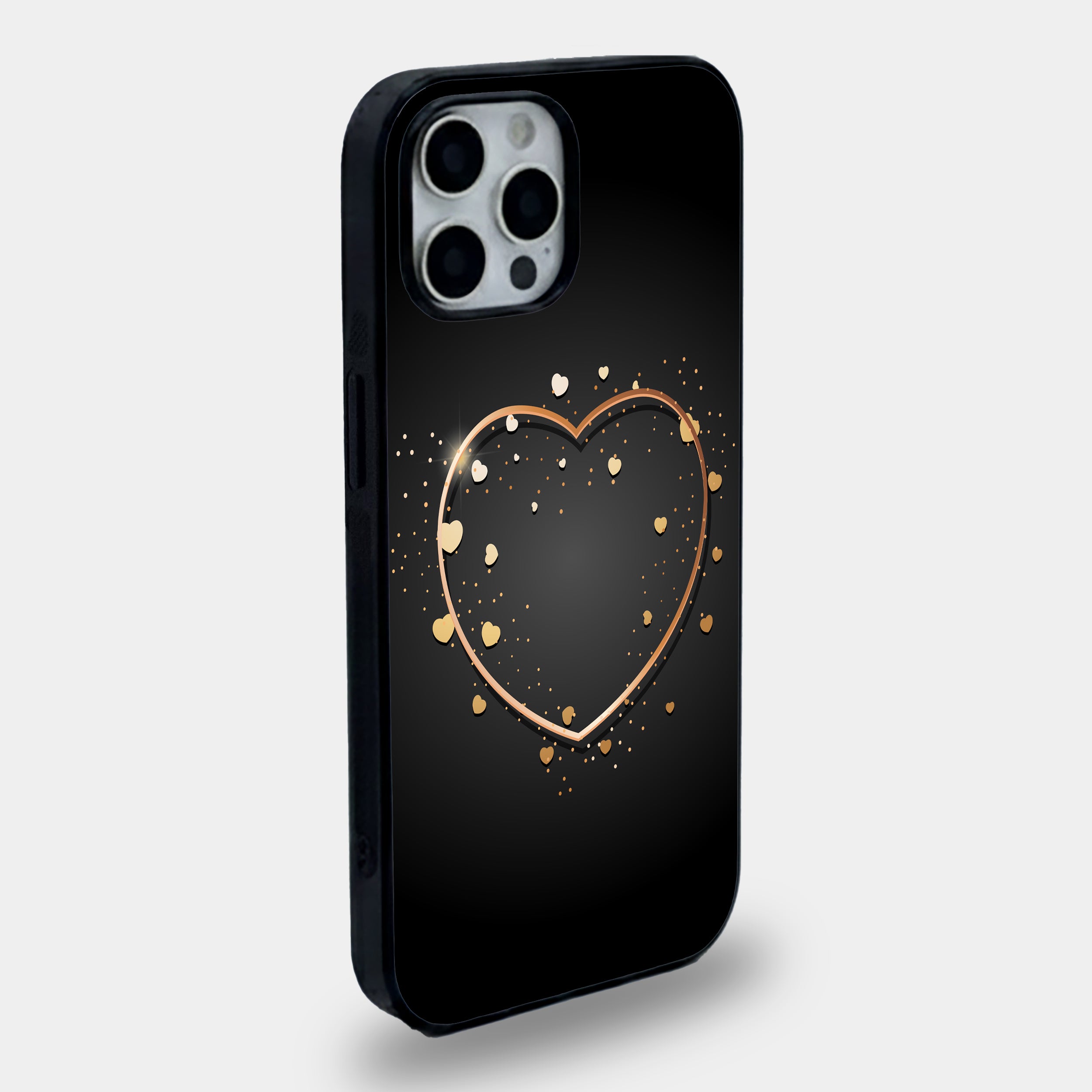Black Gold Heart Sparkle | Premium Glass iPhone Mobile Cover Case