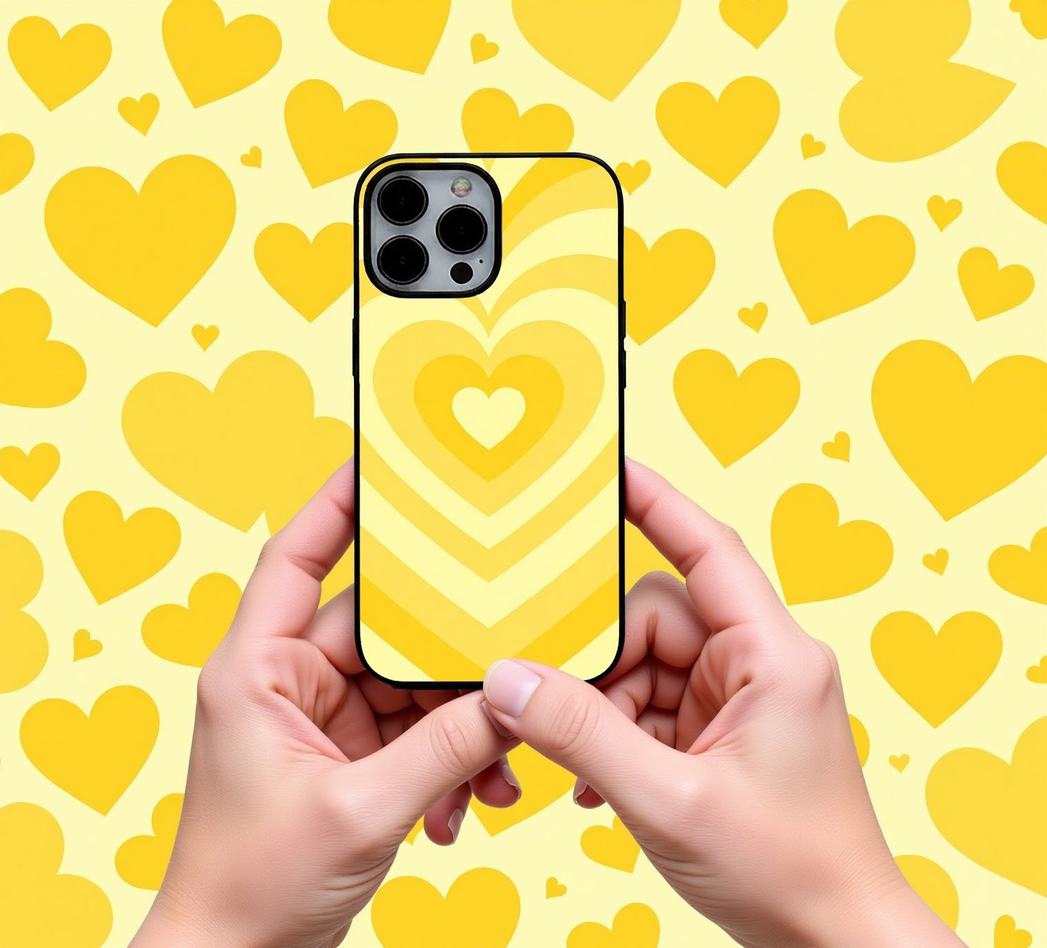 Sunshine Yellow Retro Heart Swirl | Premium Glass iPhone & Samsung Mobile Cover Case