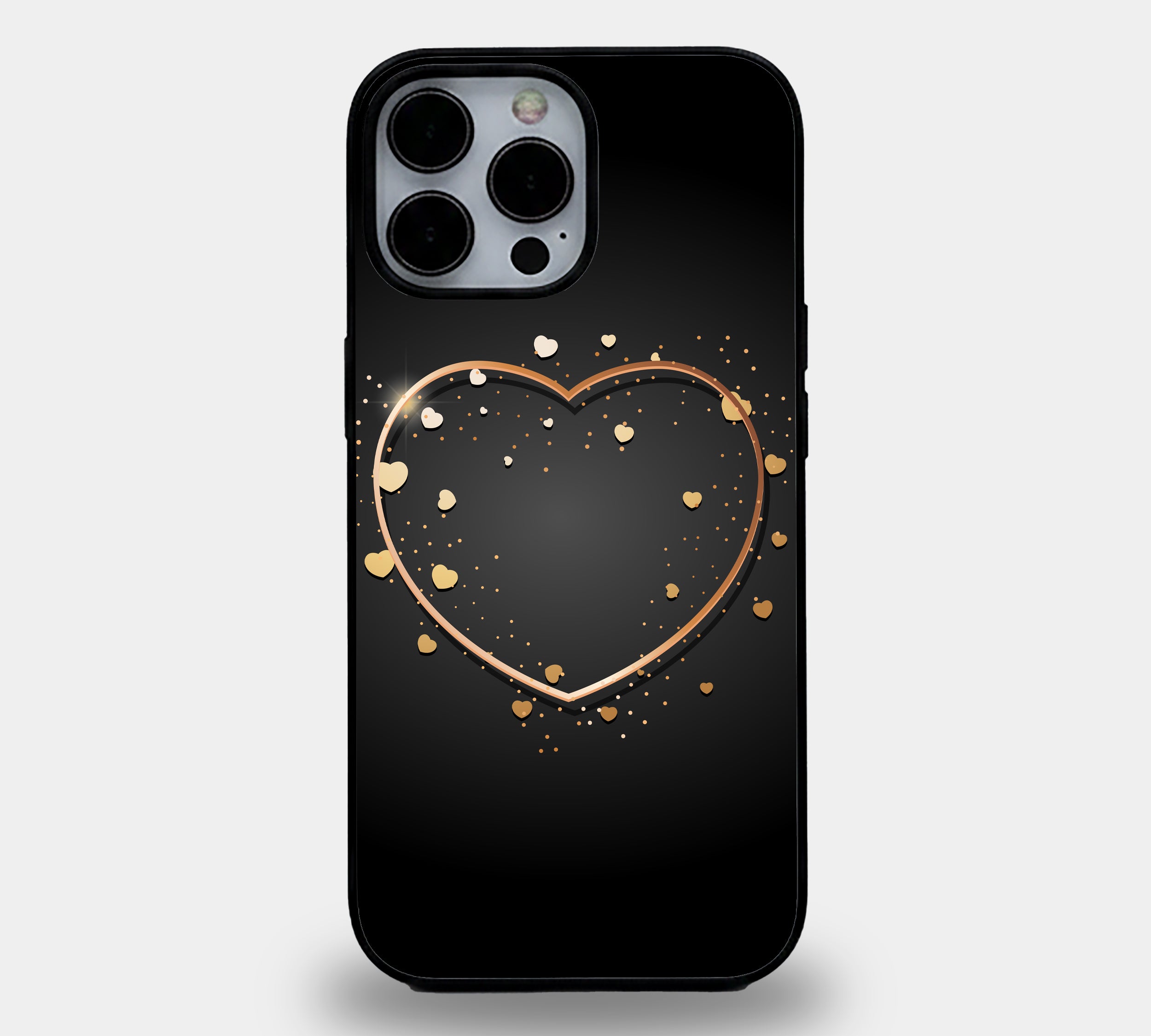Black Gold Heart Sparkle | Premium Glass iPhone Mobile Cover Case