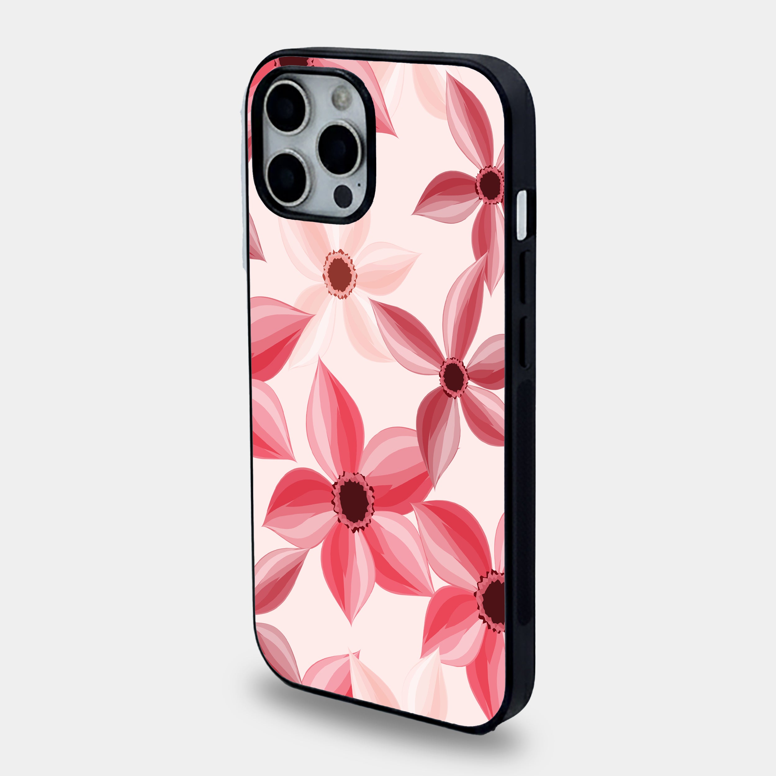 Elegant Pink Floral | Premium Glass iPhone Mobile Cover Case