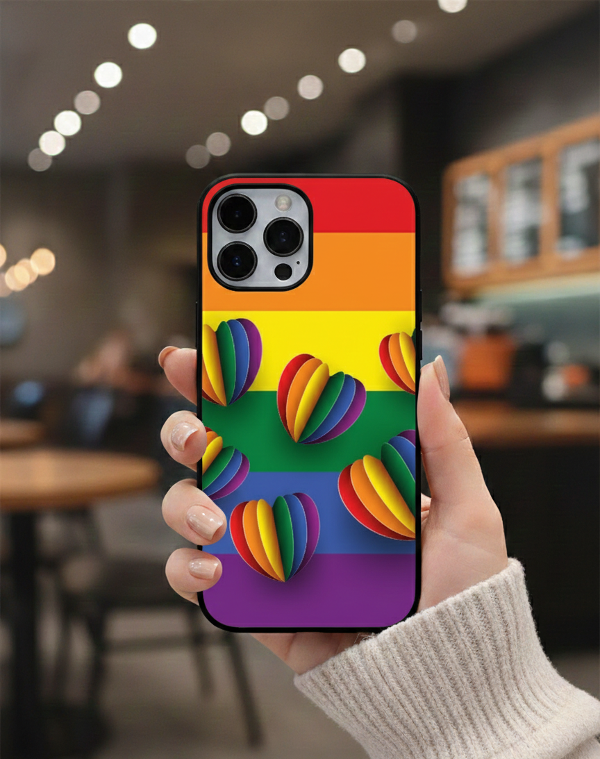 Prism Hearts Rainbow | Premium Glass iPhone Mobile Cover Case