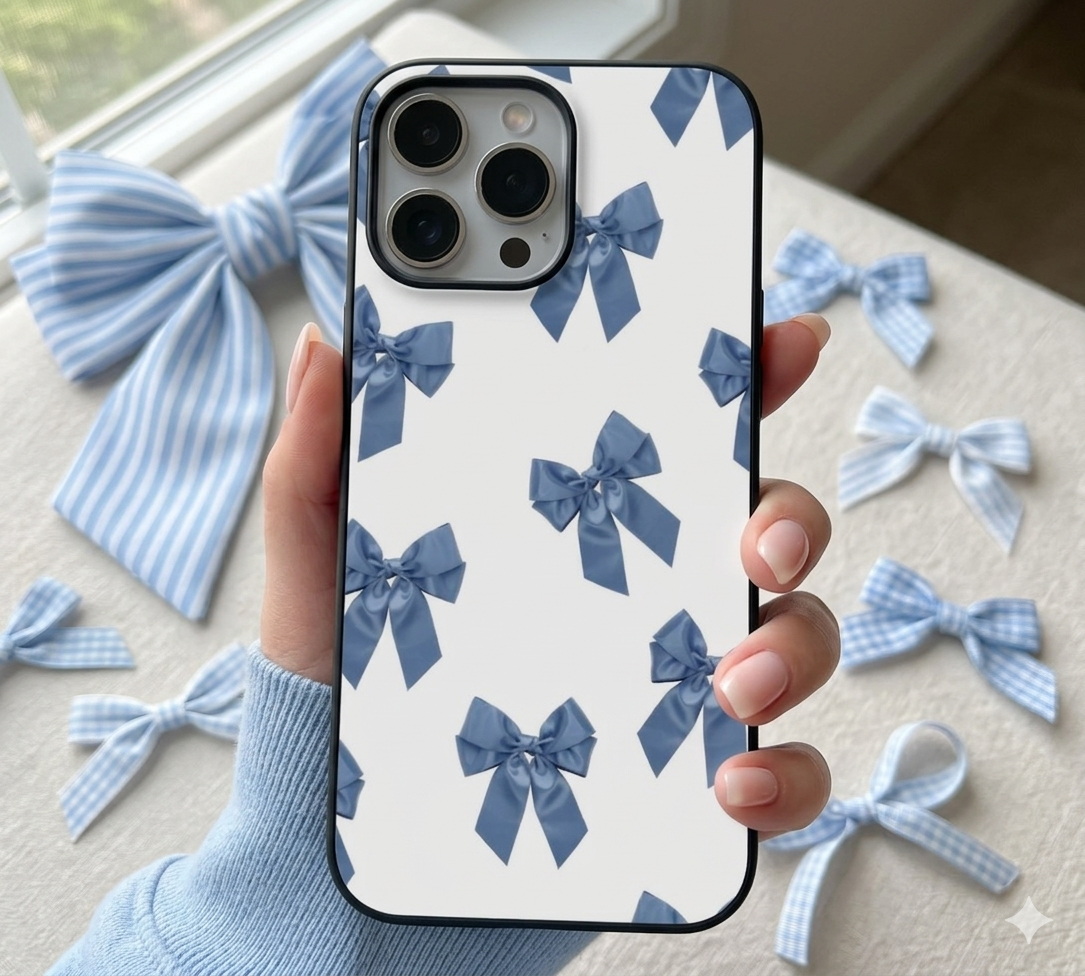 Vintage Blue Bow | Premium Glass iPhone & Samsung Mobile Cover Case