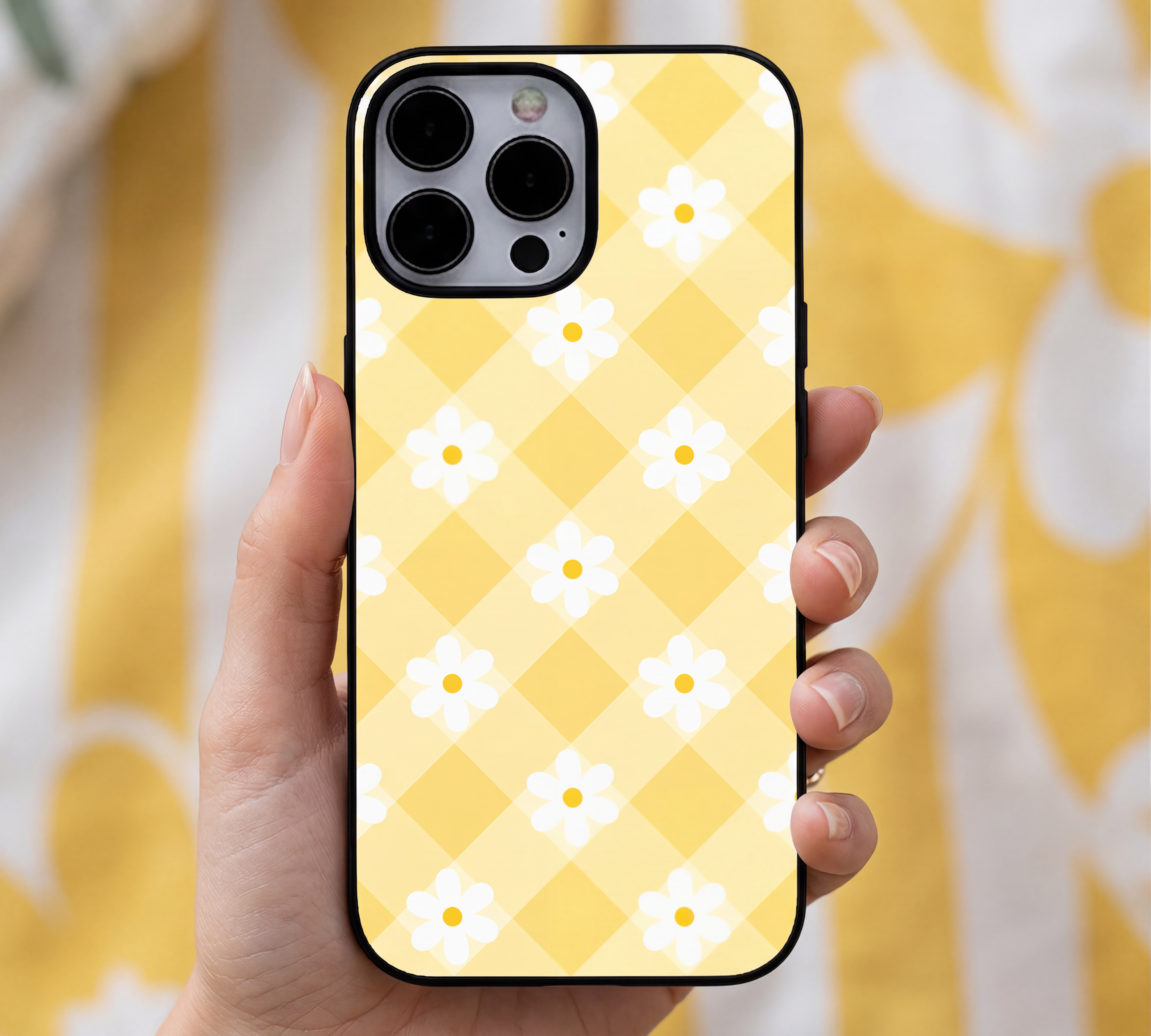 The Yellow Daisy Gingham | Premium Glass iPhone & Samsung Mobile Cover Case