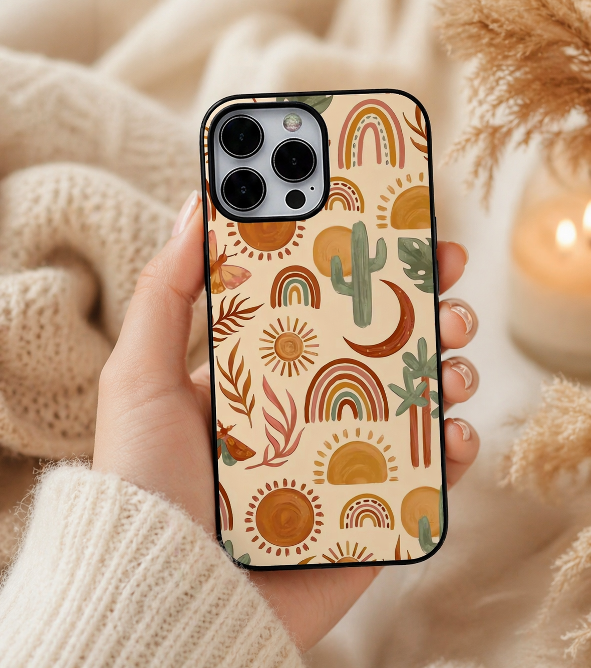 Desert Dreams Terracotta Boho Rainbow | Premium Glass iPhone & Samsung Mobile Cover Case