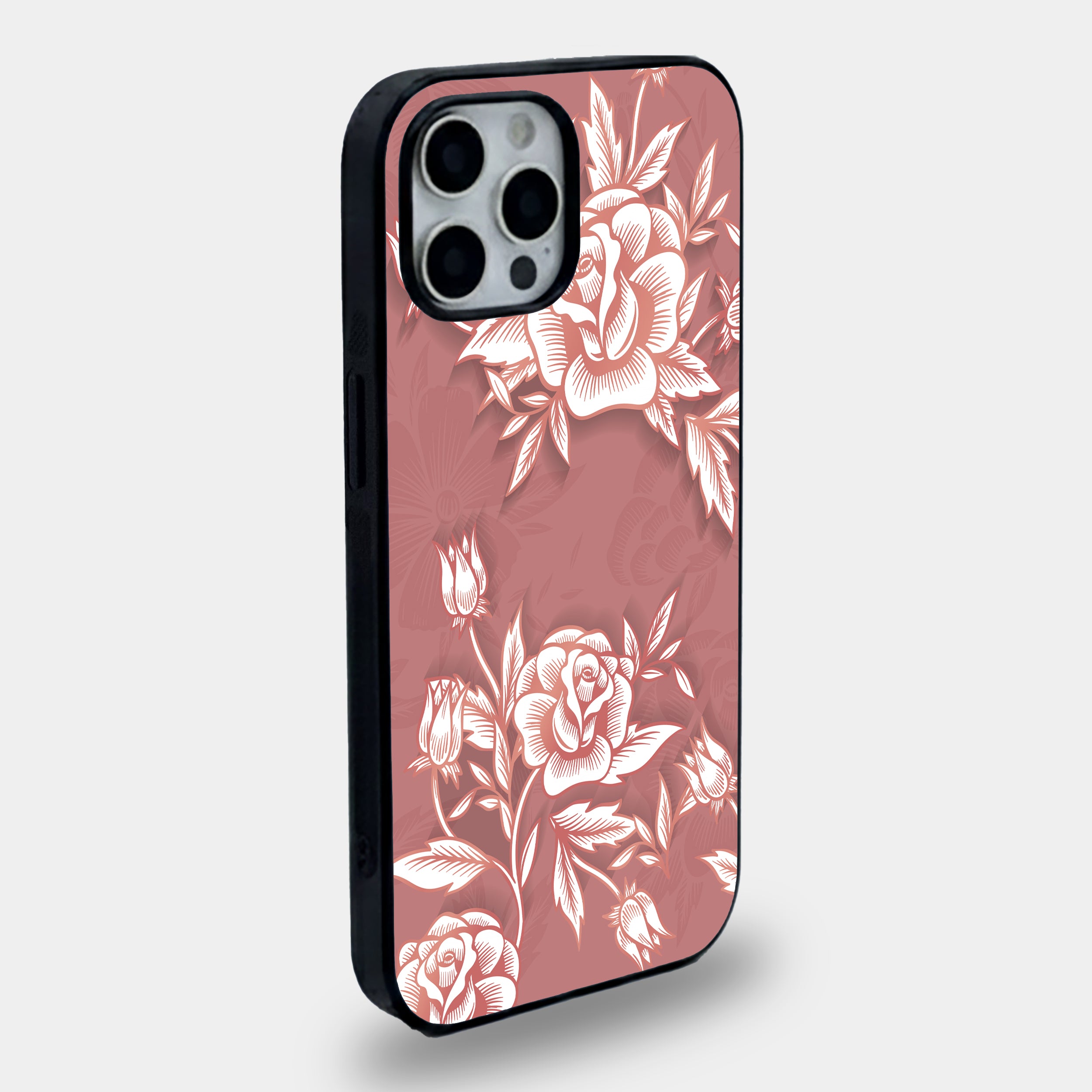 Vintage Rose Woodcut | Premium Glass iPhone Mobile Cover Case