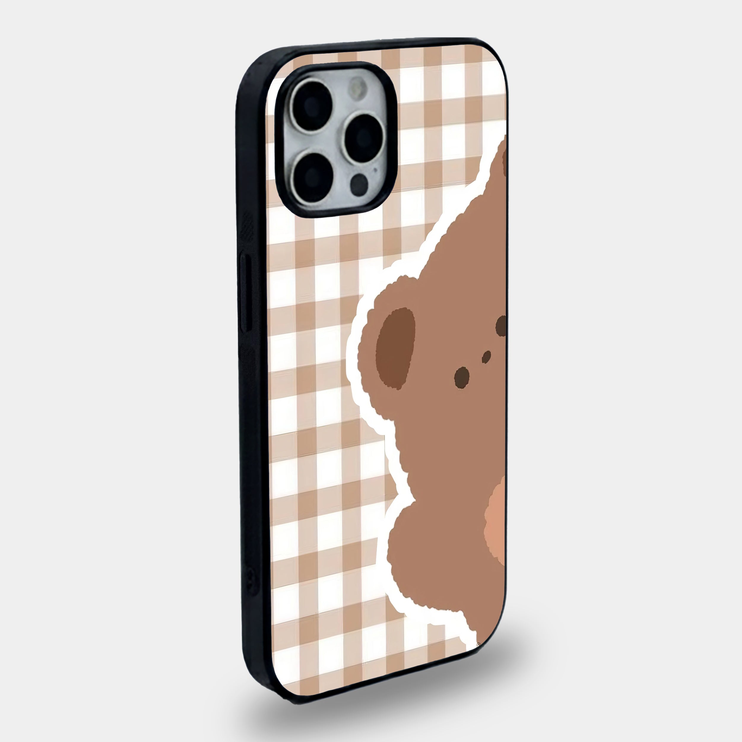 Aesthetic Teddy Bear Gingham Checkered | Premium Glass iPhone & Samsung Mobile Cover Case