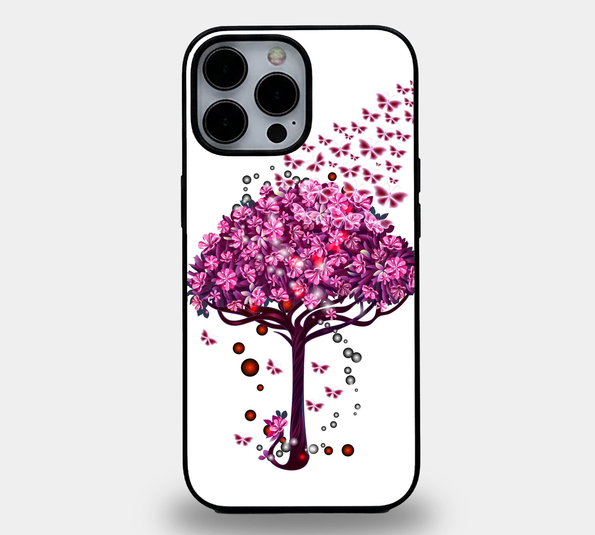 Pink Butterfly Blossom Tree | Premium Glass iPhone Mobile Cover Case