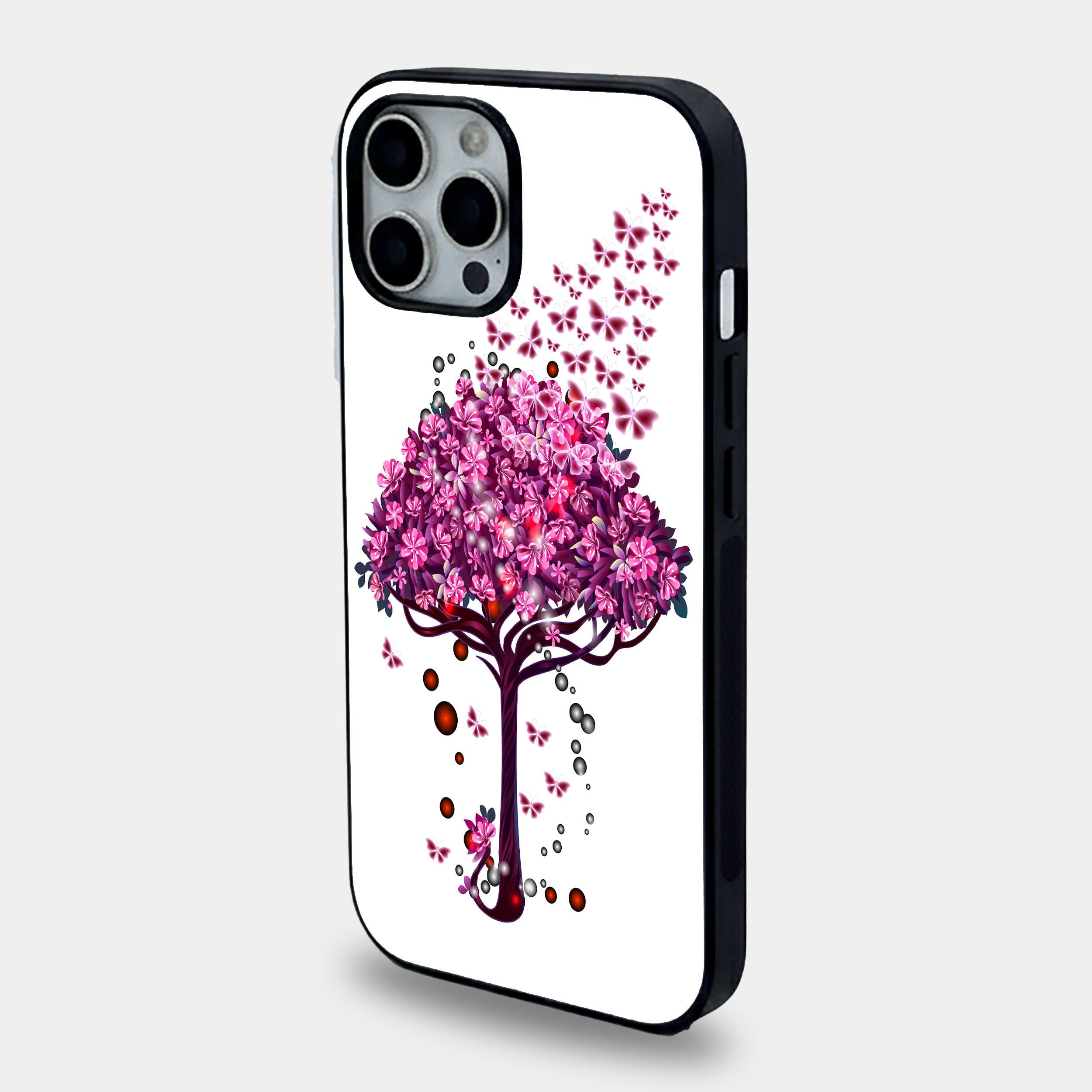 Pink Butterfly Blossom Tree | Premium Glass iPhone Mobile Cover Case