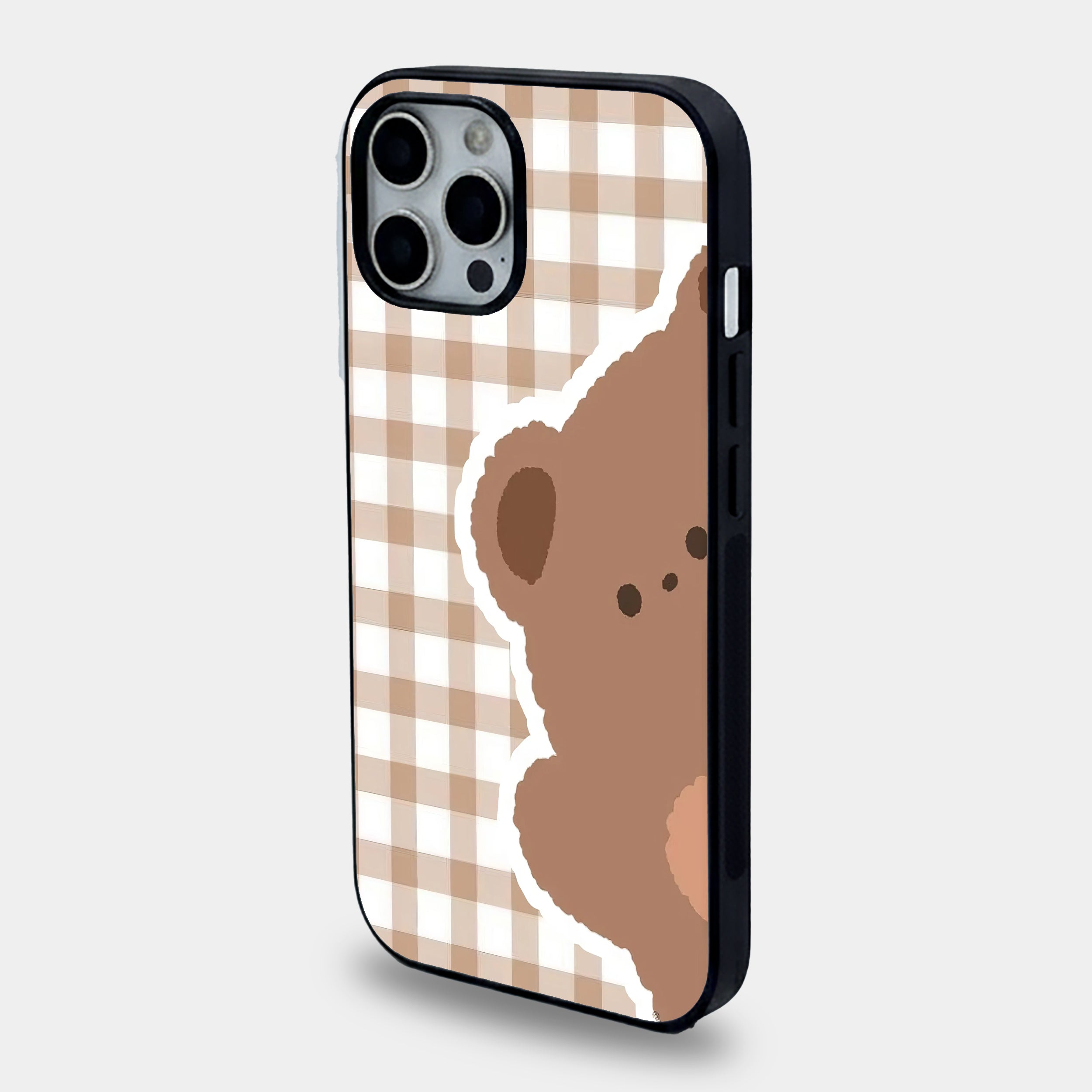 Aesthetic Teddy Bear Gingham Checkered | Premium Glass iPhone & Samsung Mobile Cover Case