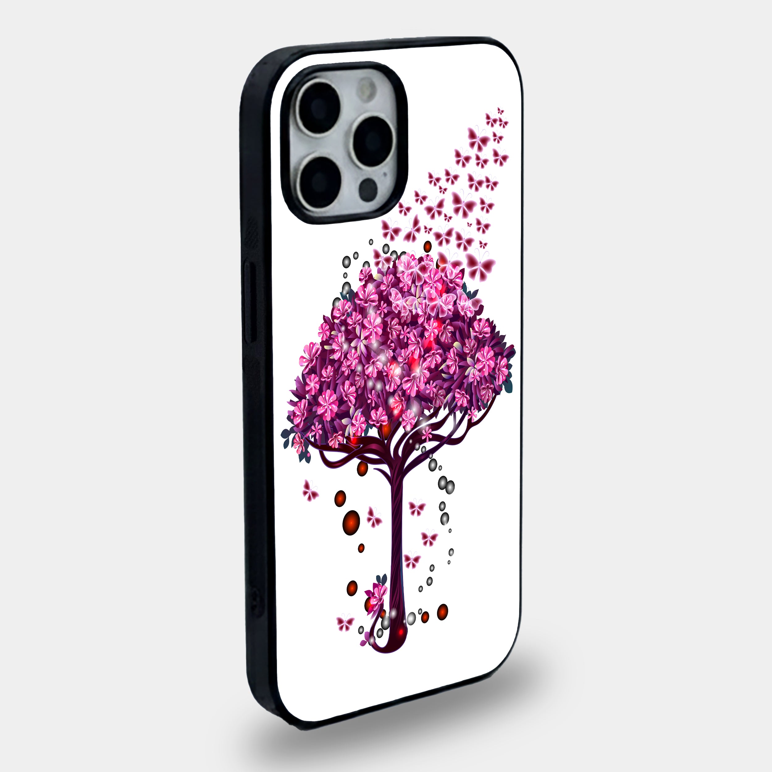 Pink Butterfly Blossom Tree | Premium Glass iPhone Mobile Cover Case