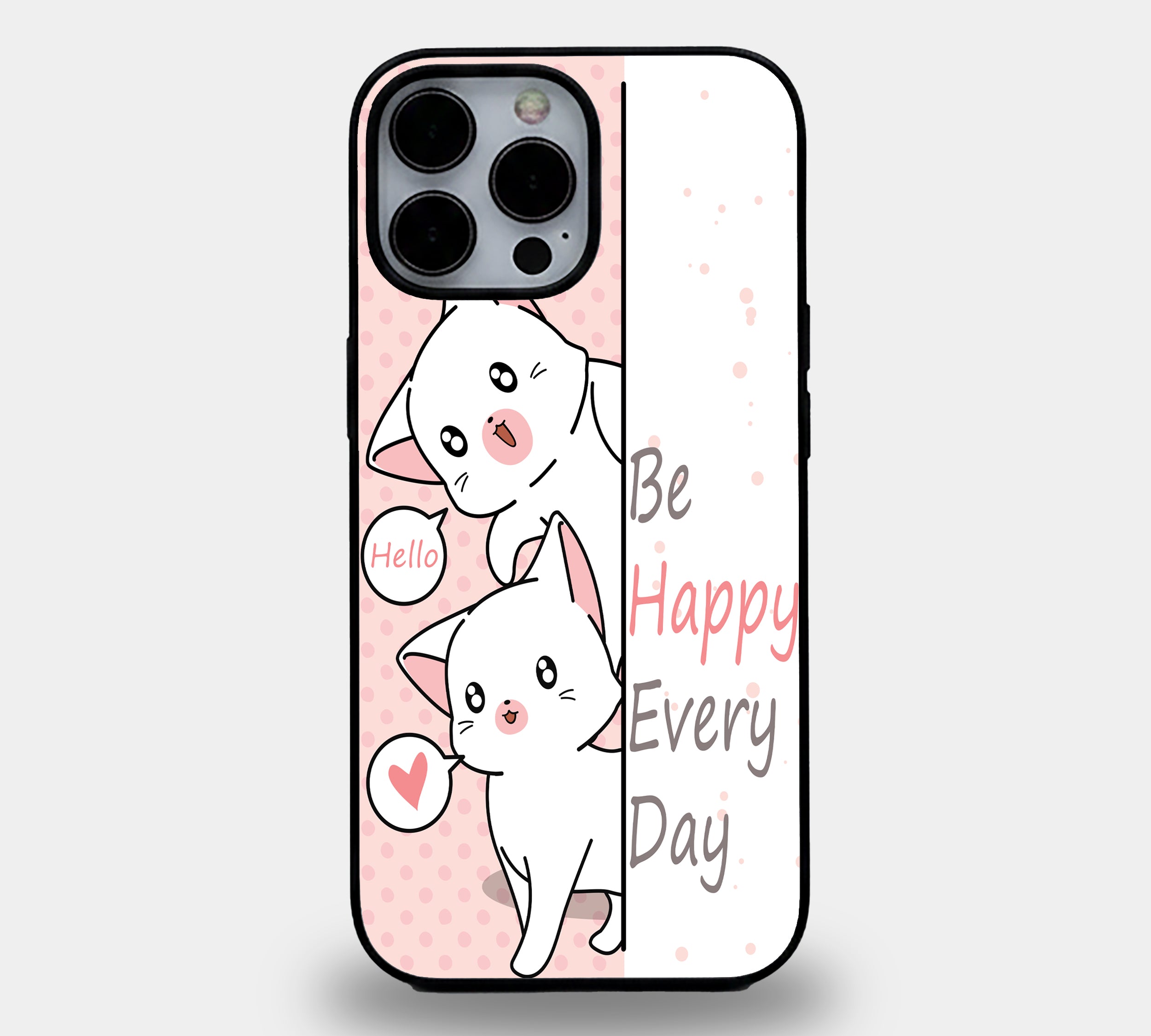 "Be Happy" Peeking Cats | Premium Glass iPhone Mobile Cover Case