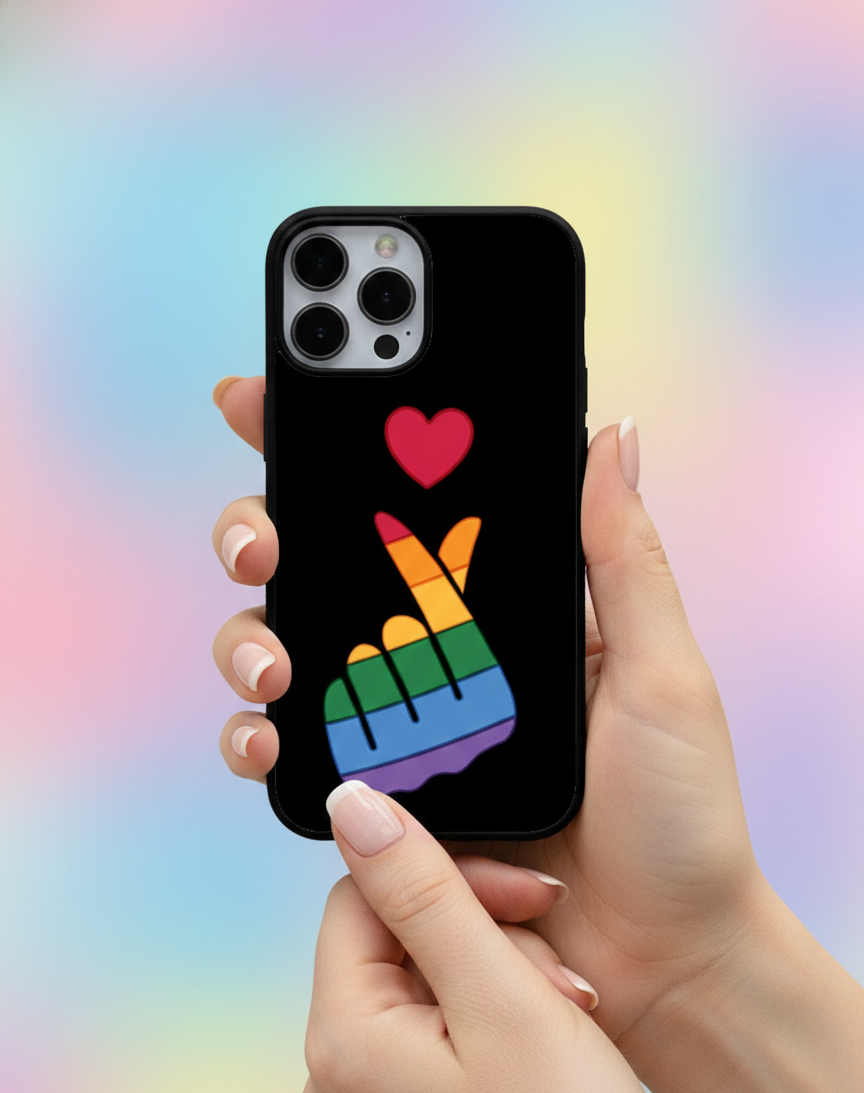 Pride Finger Heart Rainbow | Premium Glass iPhone Mobile Cover Case