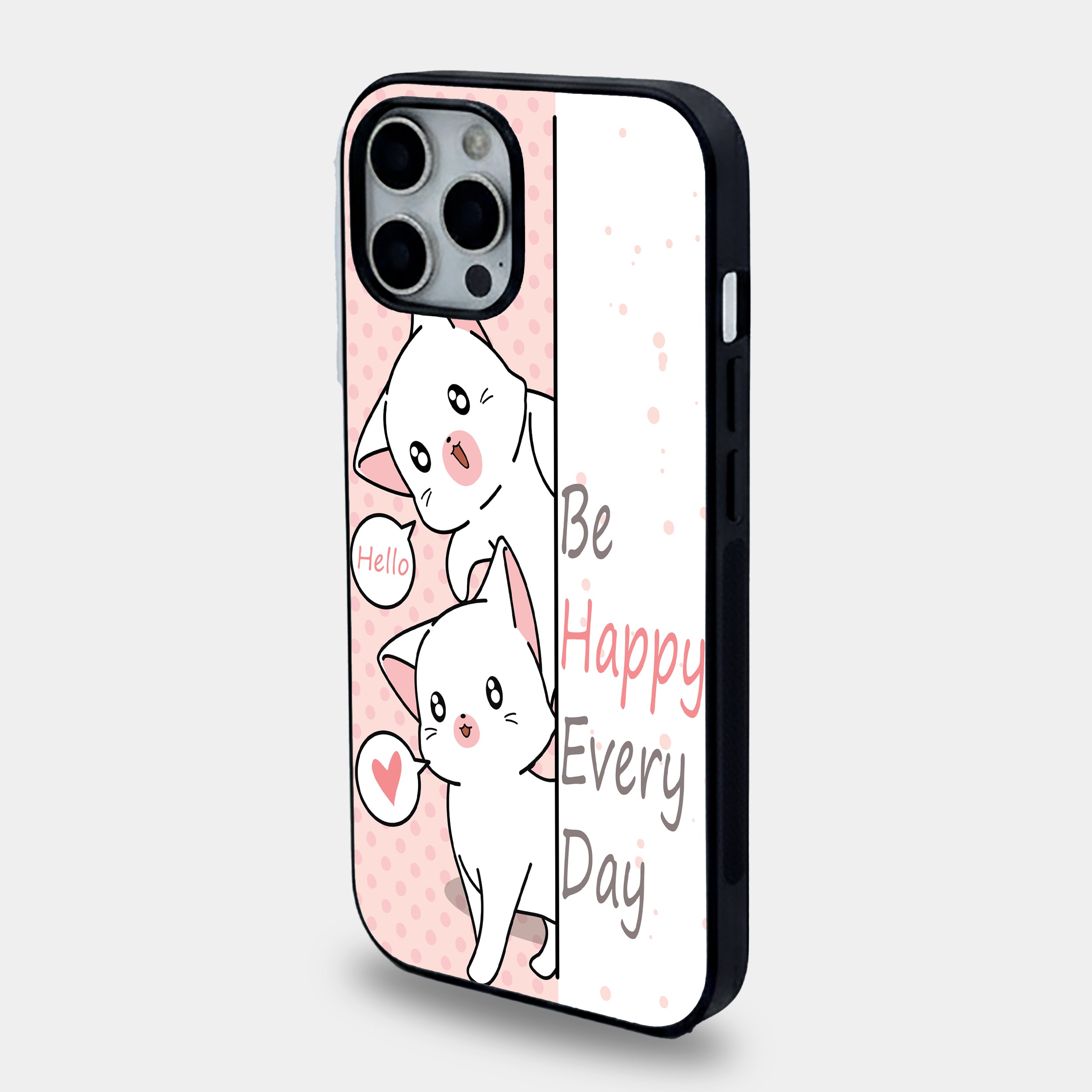 "Be Happy" Peeking Cats | Premium Glass iPhone Mobile Cover Case