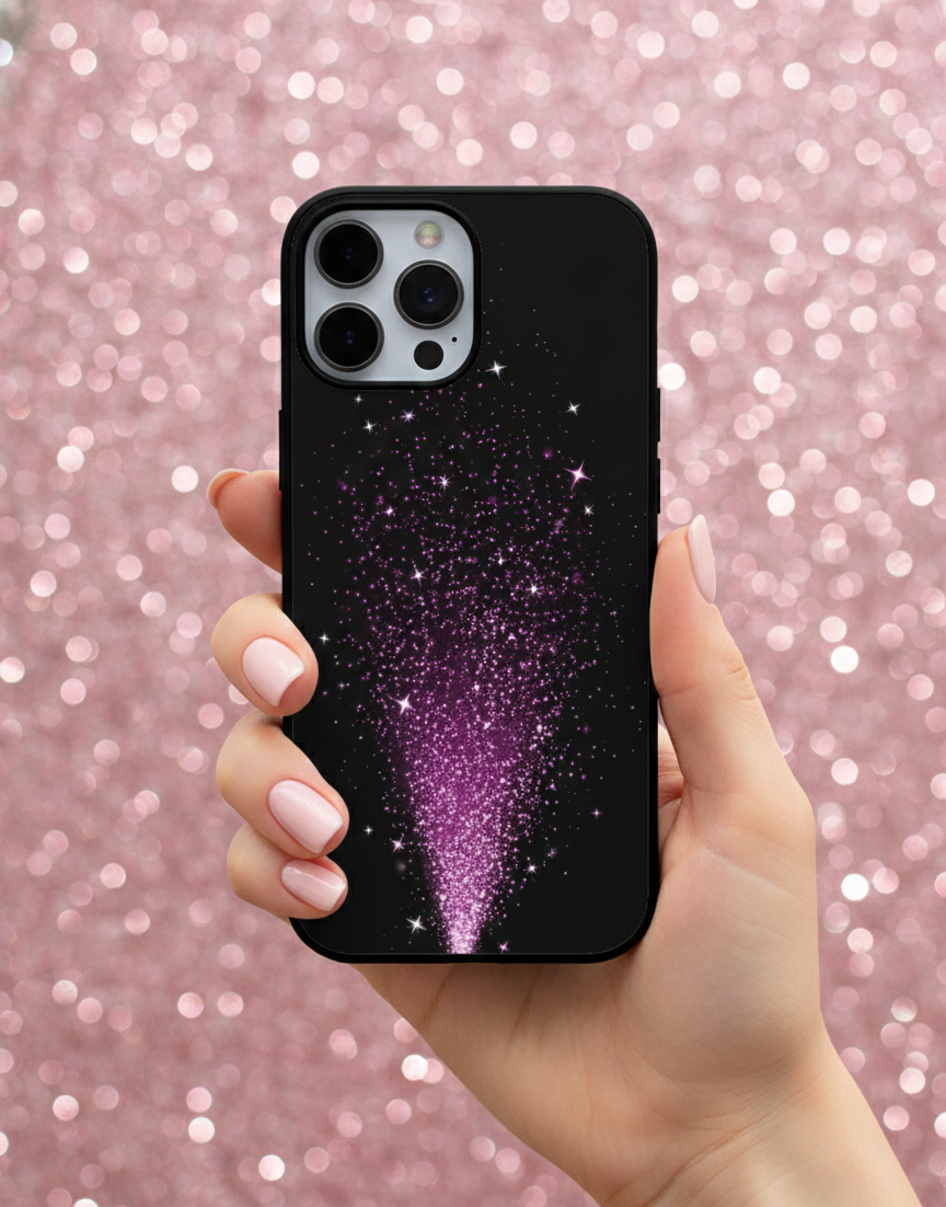Black Purple Sparkle Fountain | Premium Glass iPhone Mobile Cover Case