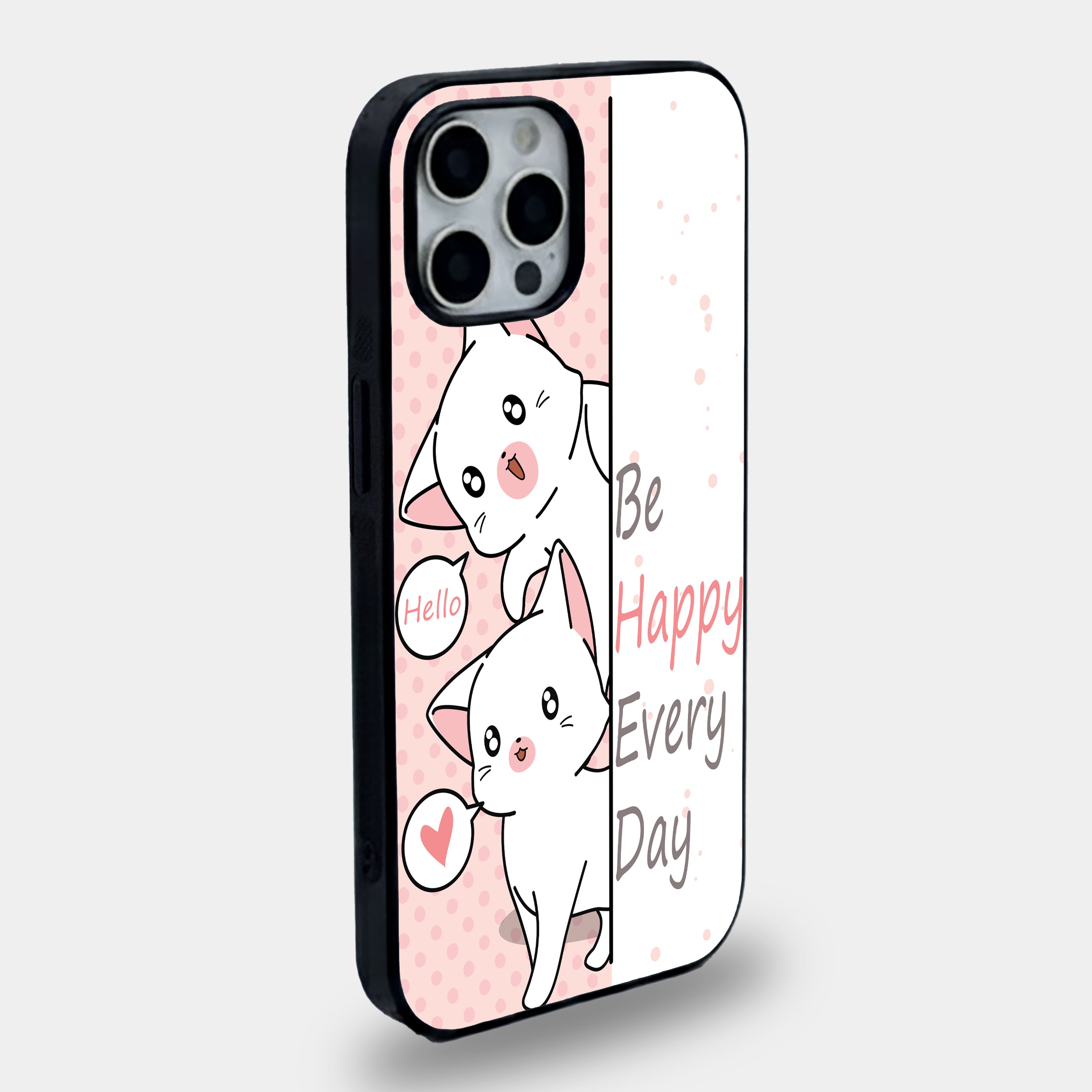 "Be Happy" Peeking Cats | Premium Glass iPhone Mobile Cover Case